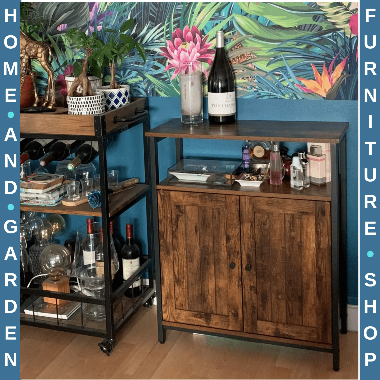 Industrial Slim Cabinet Sideboard Storage Unit with Doors Small Rustic Cupboard - Home and Garden Furniture Shop - rustic - furniture