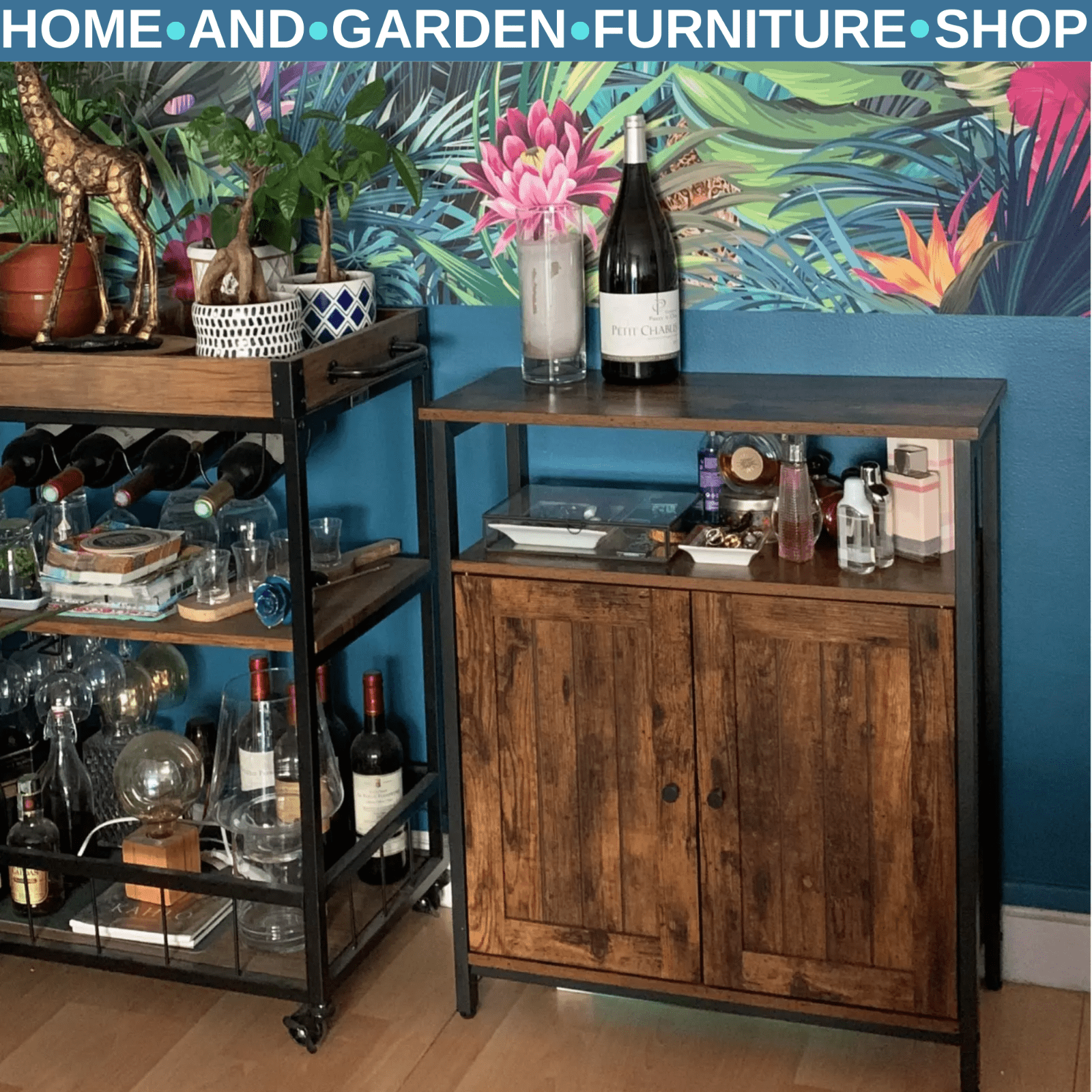 Industrial Slim Cabinet Sideboard Storage Unit with Doors Small Rustic Cupboard - Home and Garden Furniture Shop - rustic - furniture