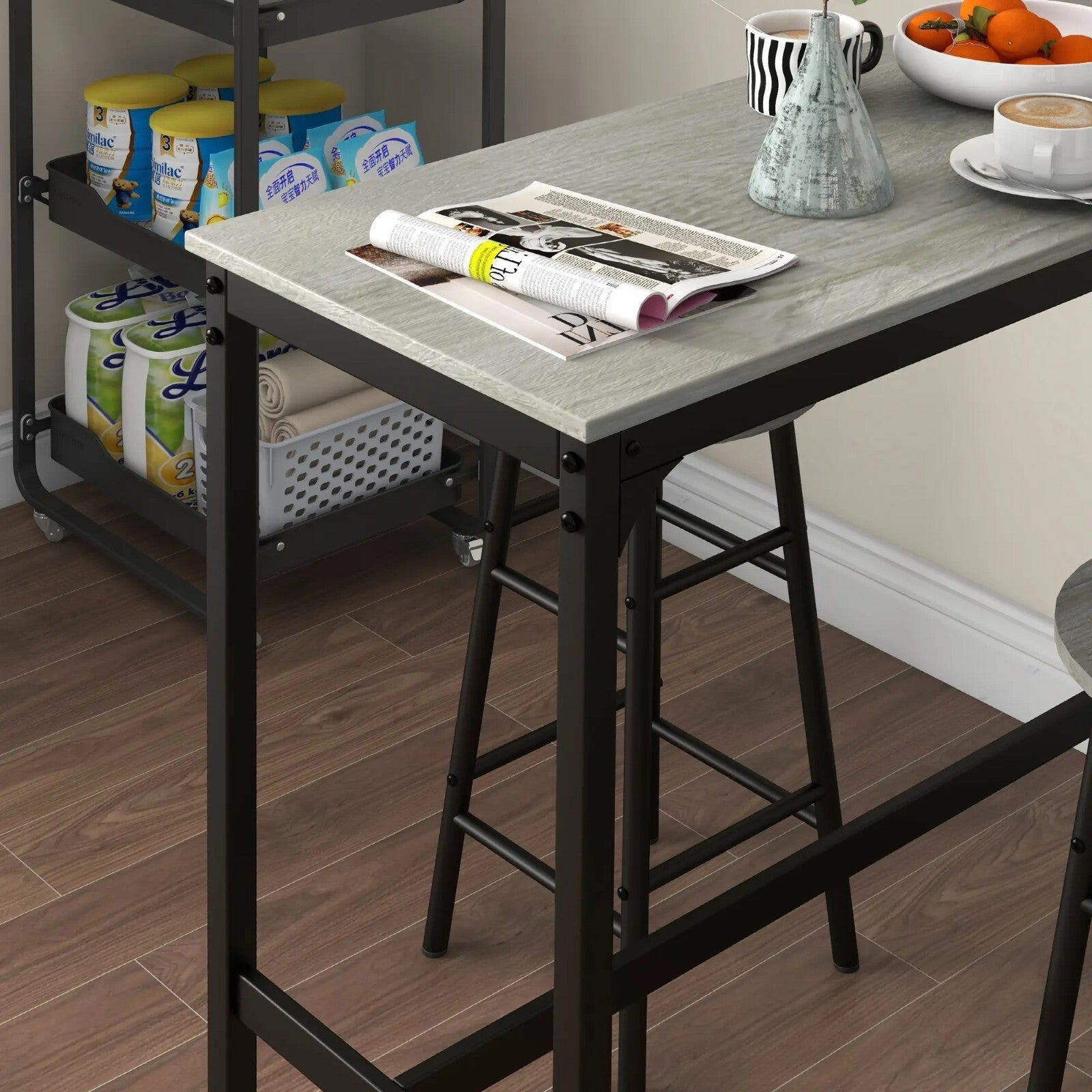 Industrial Space Saving Kitchen Bar Table Stool Set Tall Chair 3pc Metal Frame - Home and Garden Furniture Shop - rustic - furniture