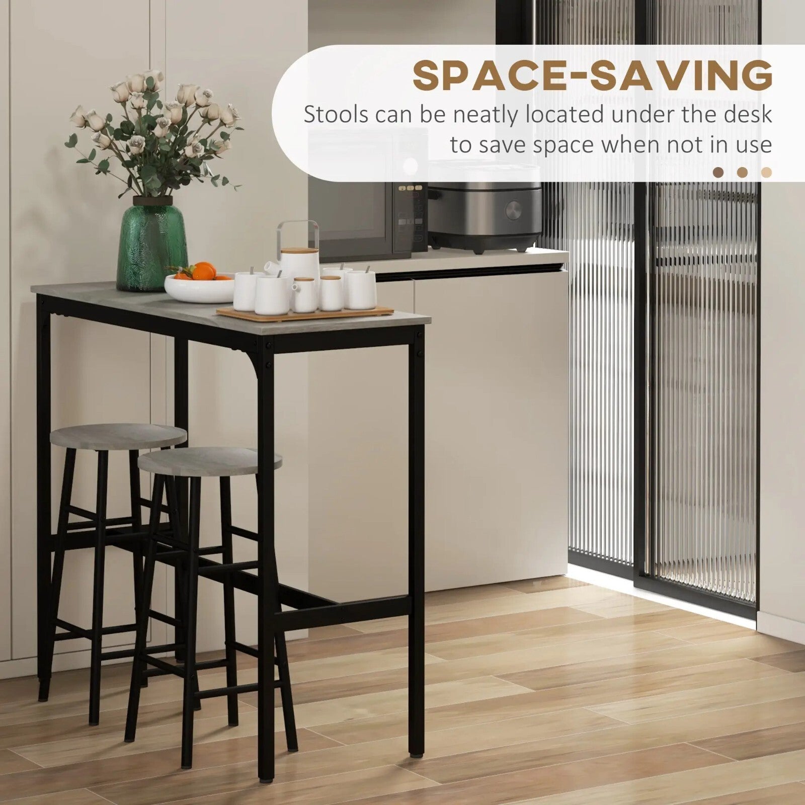 Industrial Space Saving Kitchen Bar Table Stool Set Tall Chair 3pc Metal Frame - Home and Garden Furniture Shop - rustic - furniture