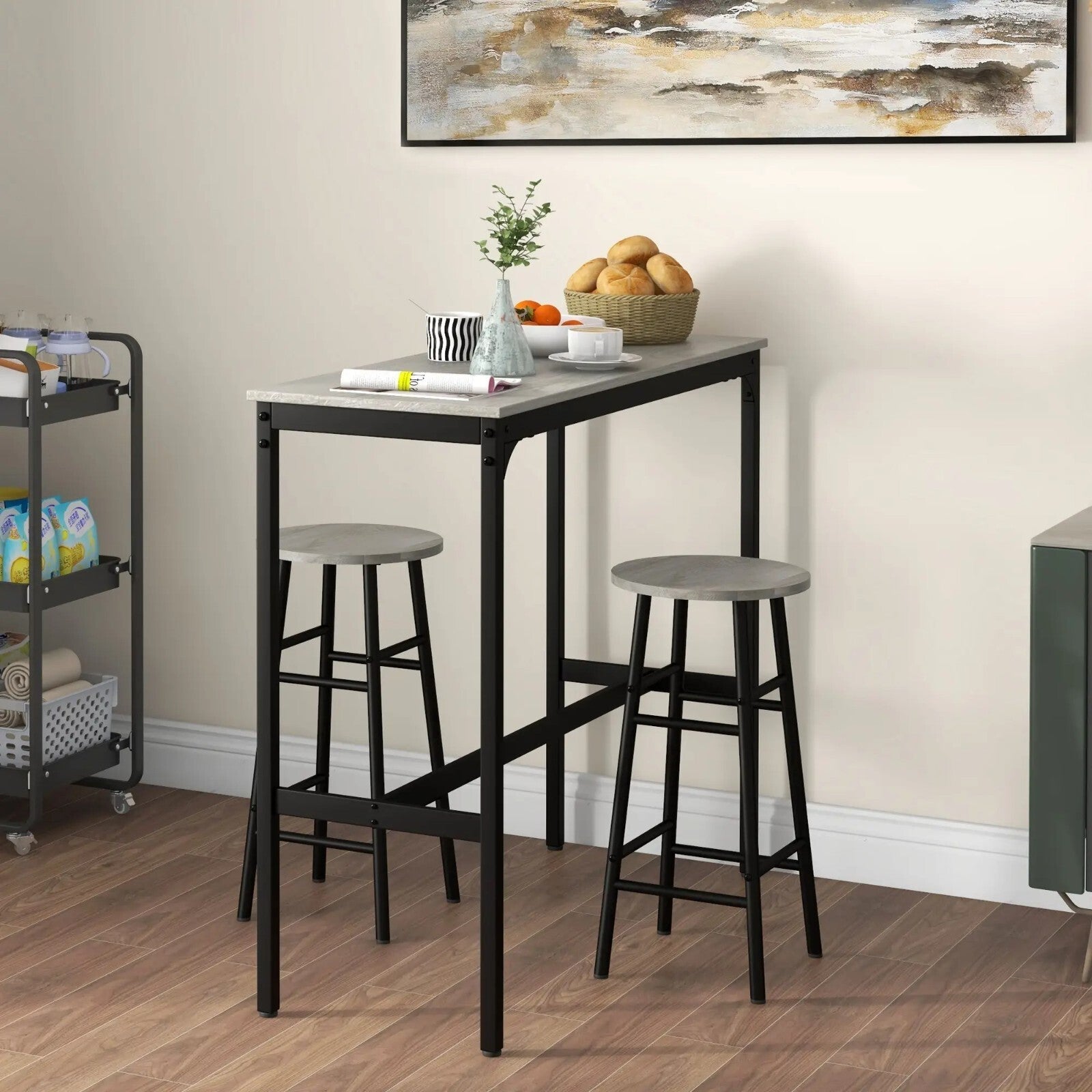 Industrial Space Saving Kitchen Bar Table Stool Set Tall Chair 3pc Metal Frame - Home and Garden Furniture Shop - rustic - furniture