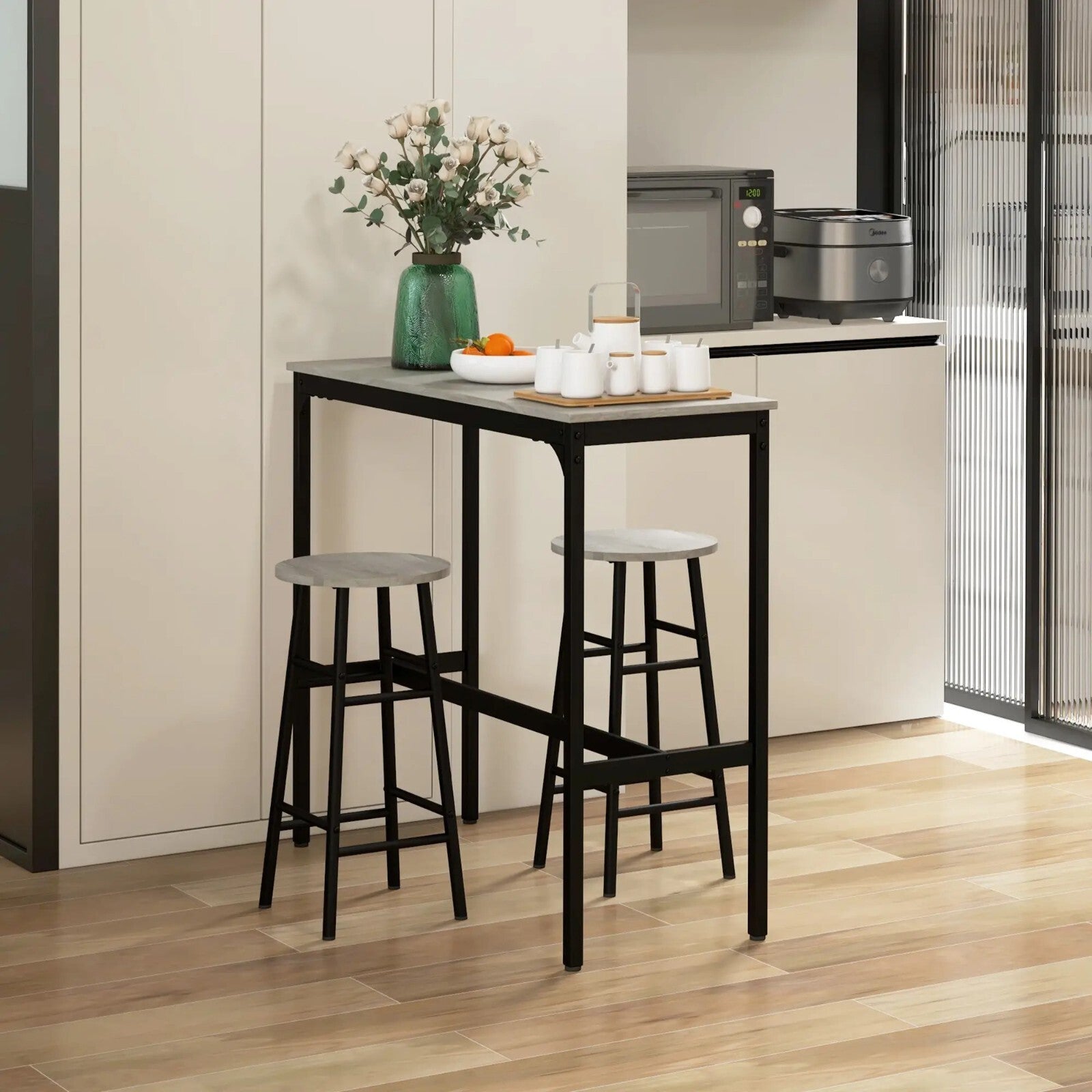 Industrial Space Saving Kitchen Bar Table Stool Set Tall Chair 3pc Metal Frame - Home and Garden Furniture Shop - rustic - furniture