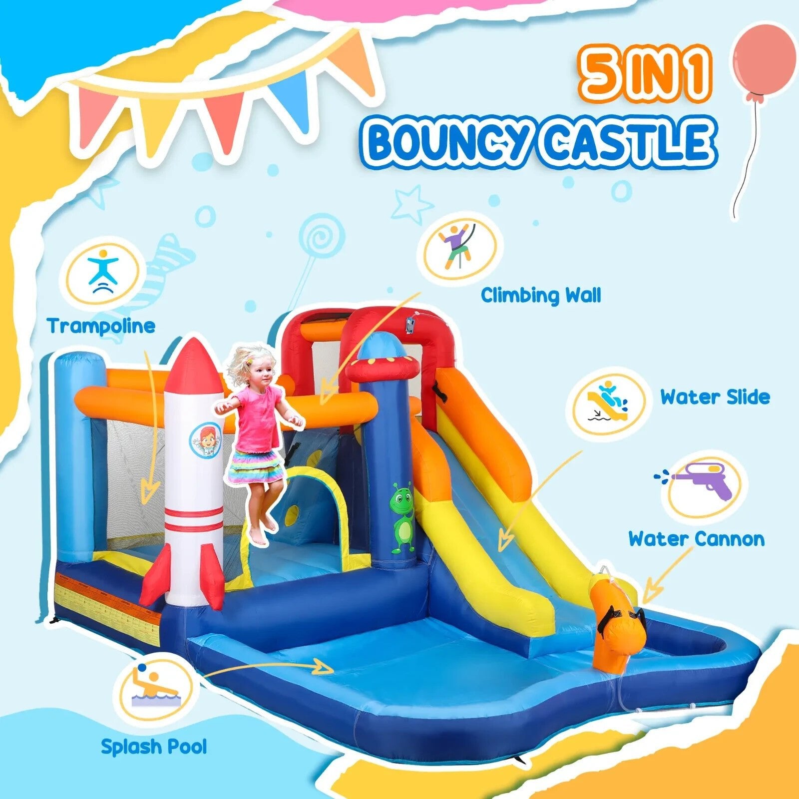 Inflatable Bouncy Trampoline Castle Tear - Resistant With Slide Pool Multi - Colour - Home and Garden Furniture Shop - rustic - furniture