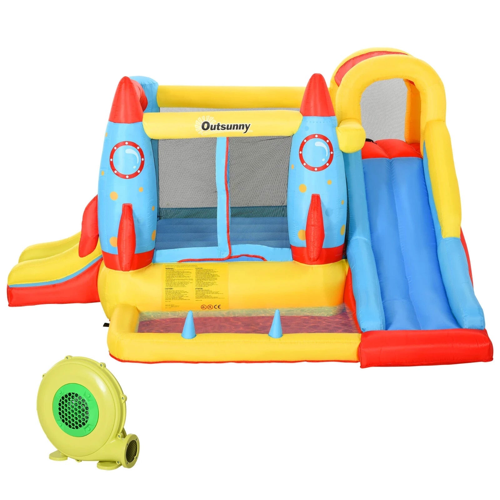 Inflatable Rocket Bounce Castle with Trampoline Slide and Pool 3.4 x 2.8 x 1.85m - Home and Garden Furniture Shop - rustic - furniture