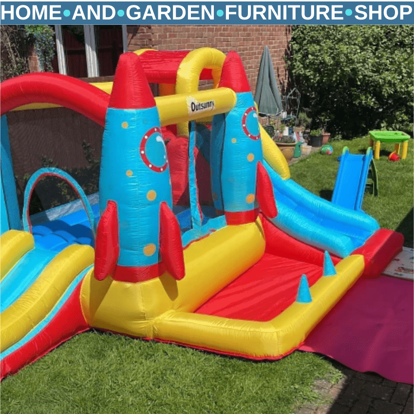 Inflatable Rocket Bounce Castle with Trampoline Slide and Pool 3.4 x 2.8 x 1.85m - Home and Garden Furniture Shop - rustic - furniture