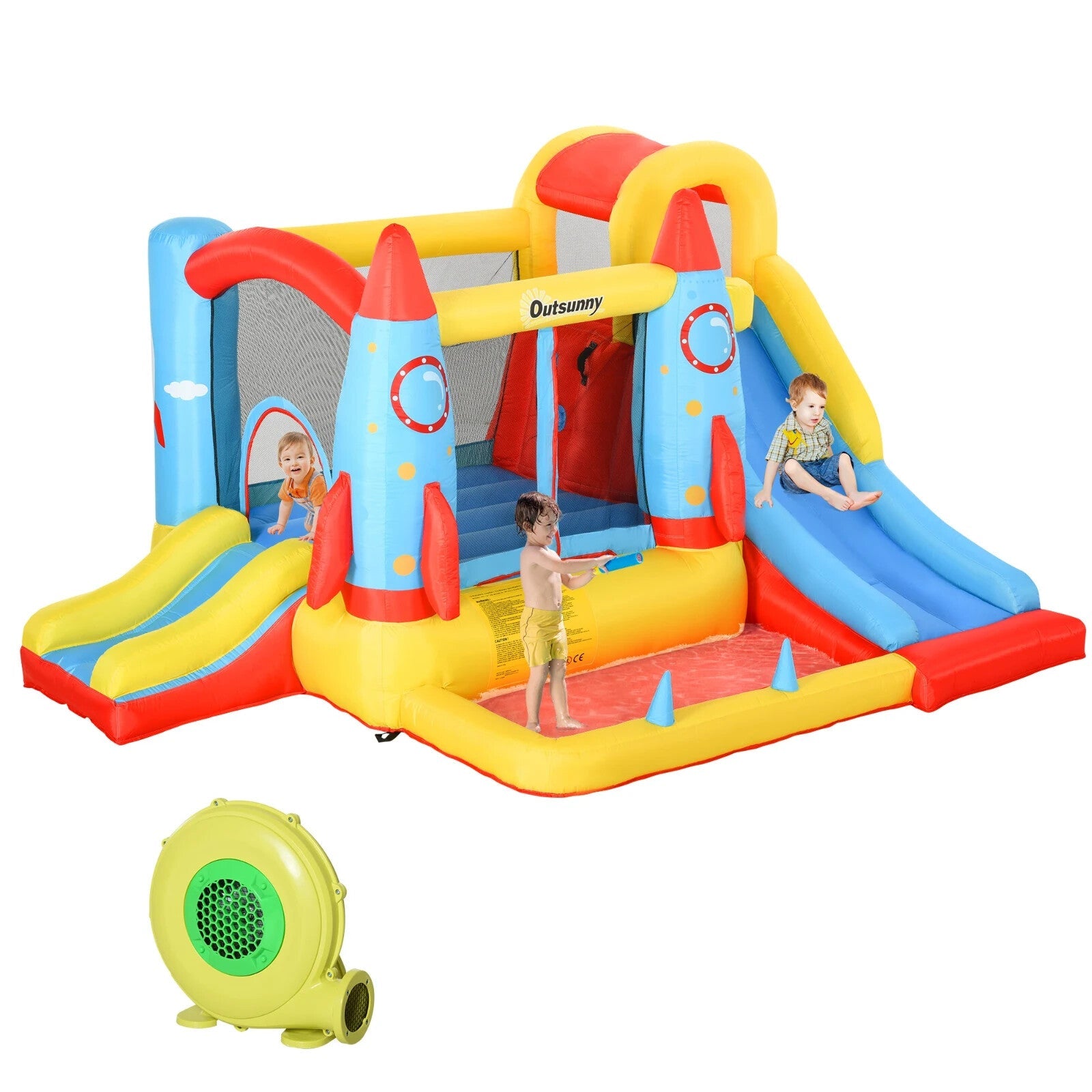 Inflatable Rocket Bounce Castle with Trampoline Slide and Pool 3.4 x 2.8 x 1.85m - Home and Garden Furniture Shop - rustic - furniture
