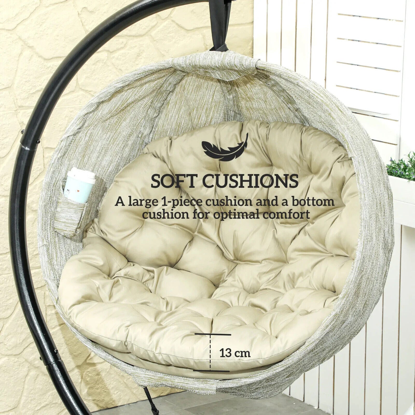Khaki Hanging Egg Chair Outdoor Garden Conservatory Folding Basket and Cushion - Home and Garden Furniture Shop - #rustic - furniture#
