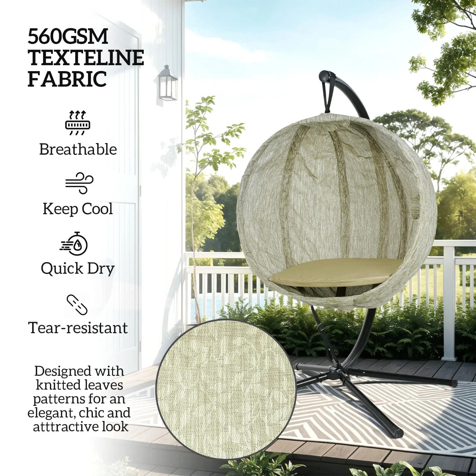 Khaki Hanging Egg Chair Outdoor Garden Conservatory Folding Basket and Cushion - Home and Garden Furniture Shop - #rustic - furniture#