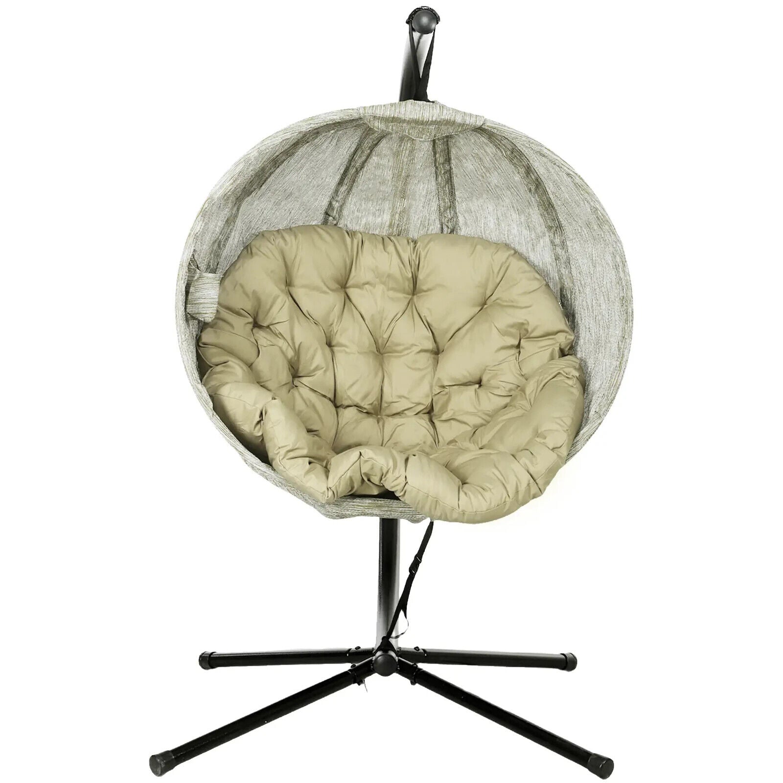 Khaki Hanging Egg Chair Outdoor Garden Conservatory Folding Basket and Cushion - Home and Garden Furniture Shop - #rustic - furniture#