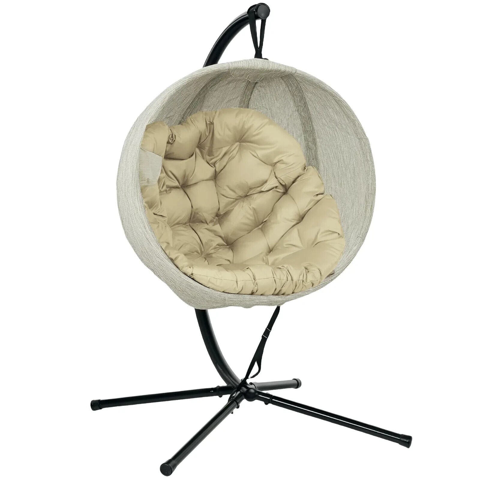 Khaki Hanging Egg Chair Outdoor Garden Conservatory Folding Basket and Cushion - Home and Garden Furniture Shop - #rustic - furniture#