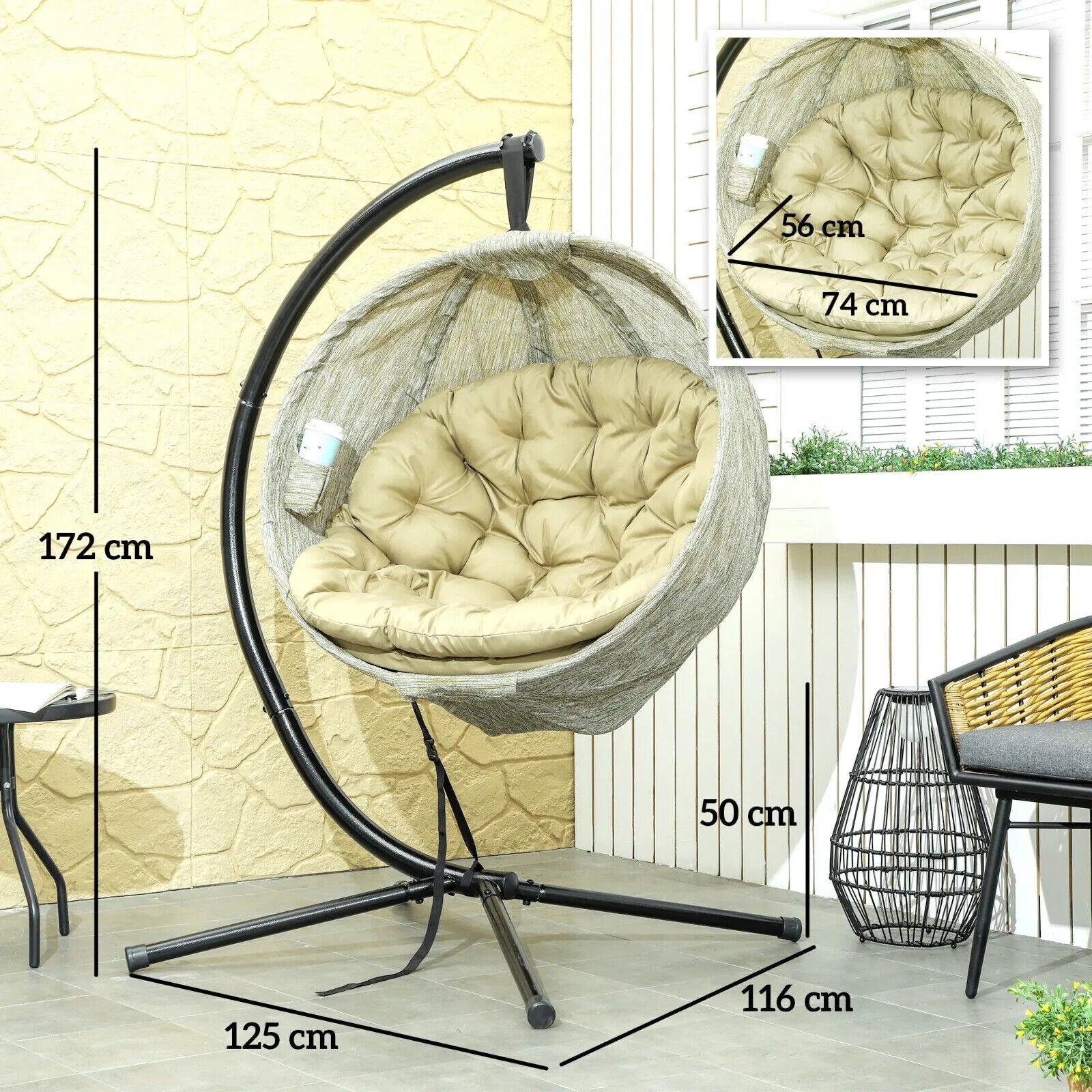 Khaki Hanging Egg Chair Outdoor Garden Conservatory Folding Basket and Cushion - Home and Garden Furniture Shop - #rustic - furniture#