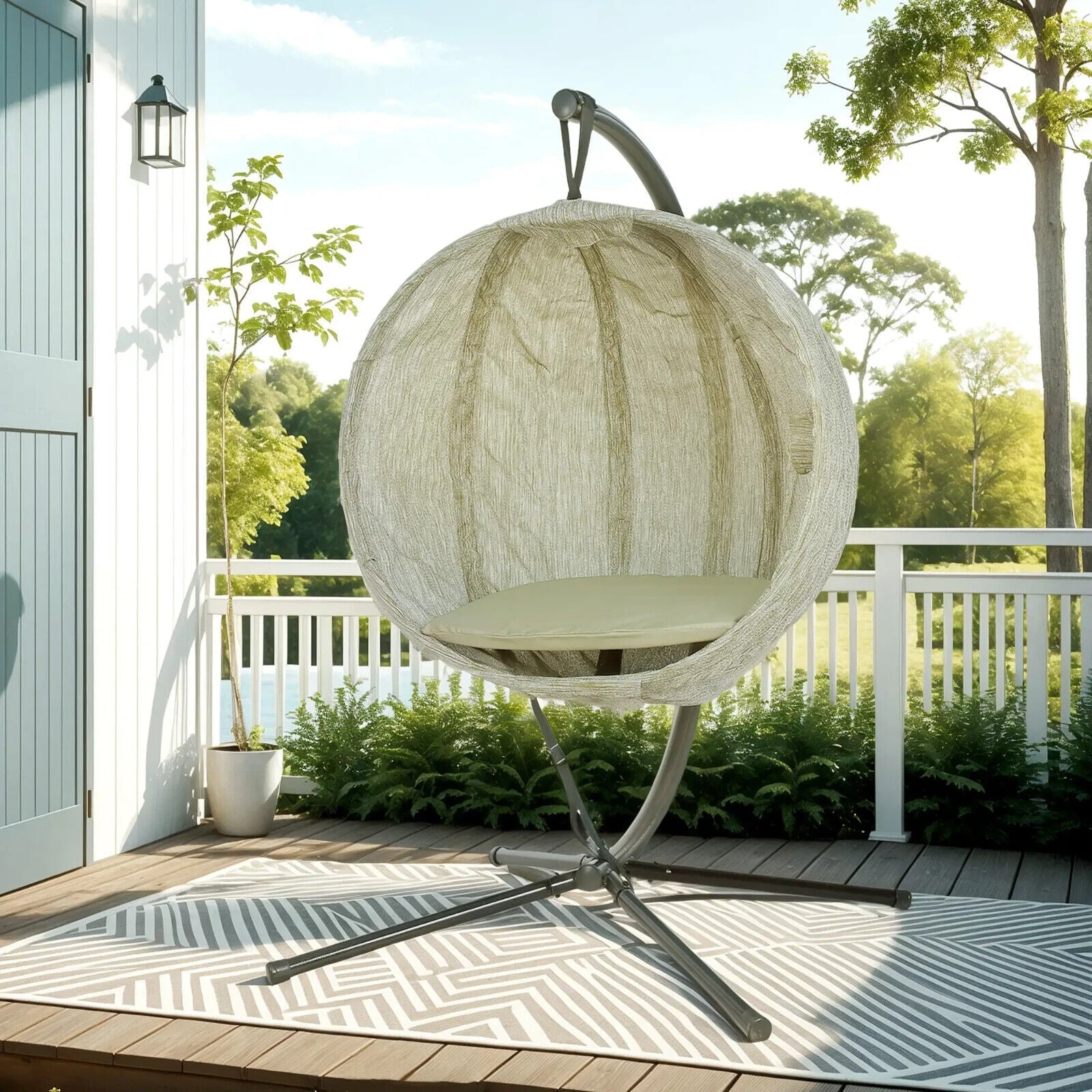 Khaki Hanging Egg Chair Outdoor Garden Conservatory Folding Basket and Cushion - Home and Garden Furniture Shop - #rustic - furniture#