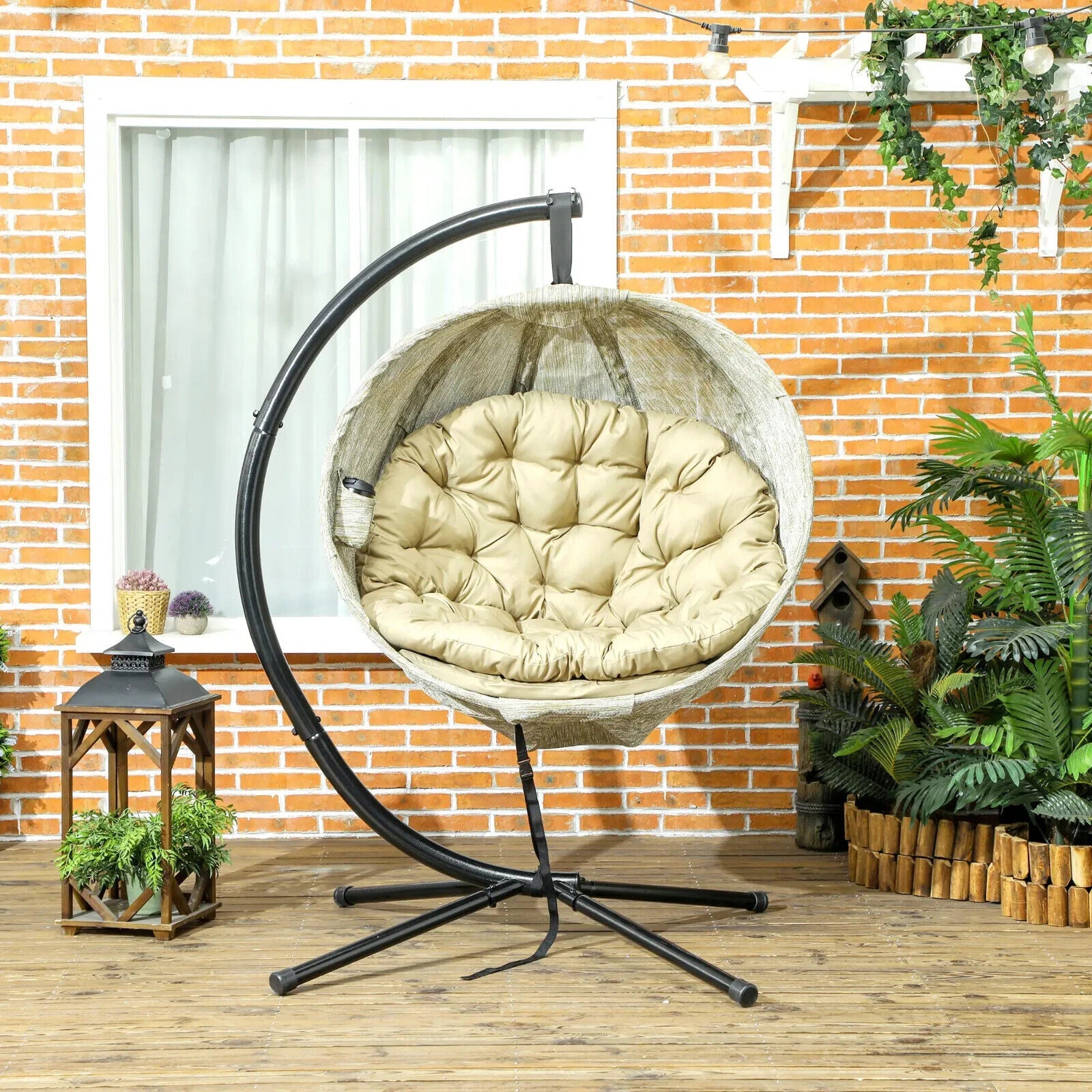 Khaki Hanging Egg Chair Outdoor Garden Conservatory Folding Basket and Cushion - Home and Garden Furniture Shop - #rustic - furniture#