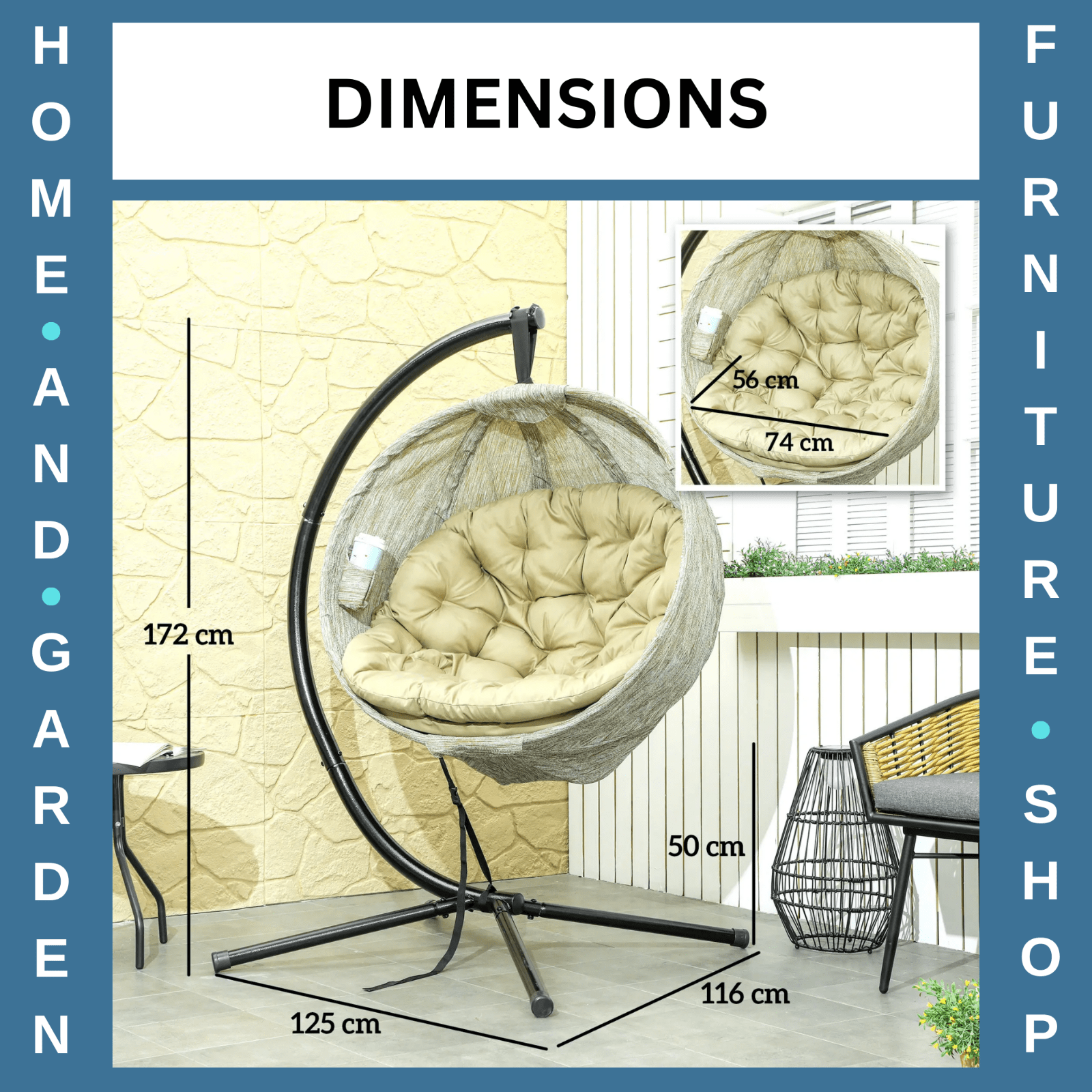 Khaki Hanging Egg Chair Outdoor Garden Conservatory Folding Basket and Cushion - Home and Garden Furniture Shop - rustic - furniture