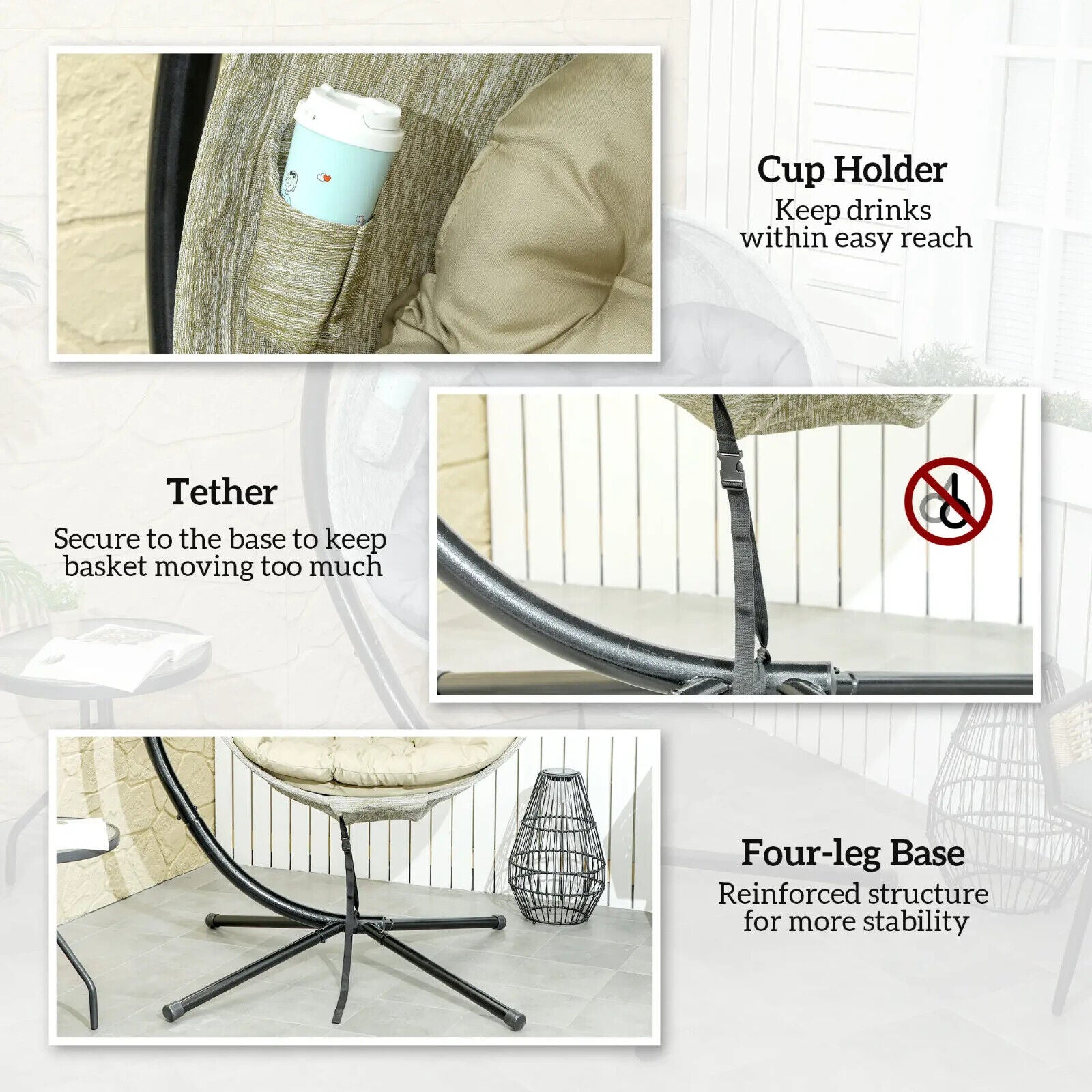 Khaki Hanging Egg Chair Outdoor Garden Conservatory Folding Basket and Cushion - Home and Garden Furniture Shop - #rustic - furniture#