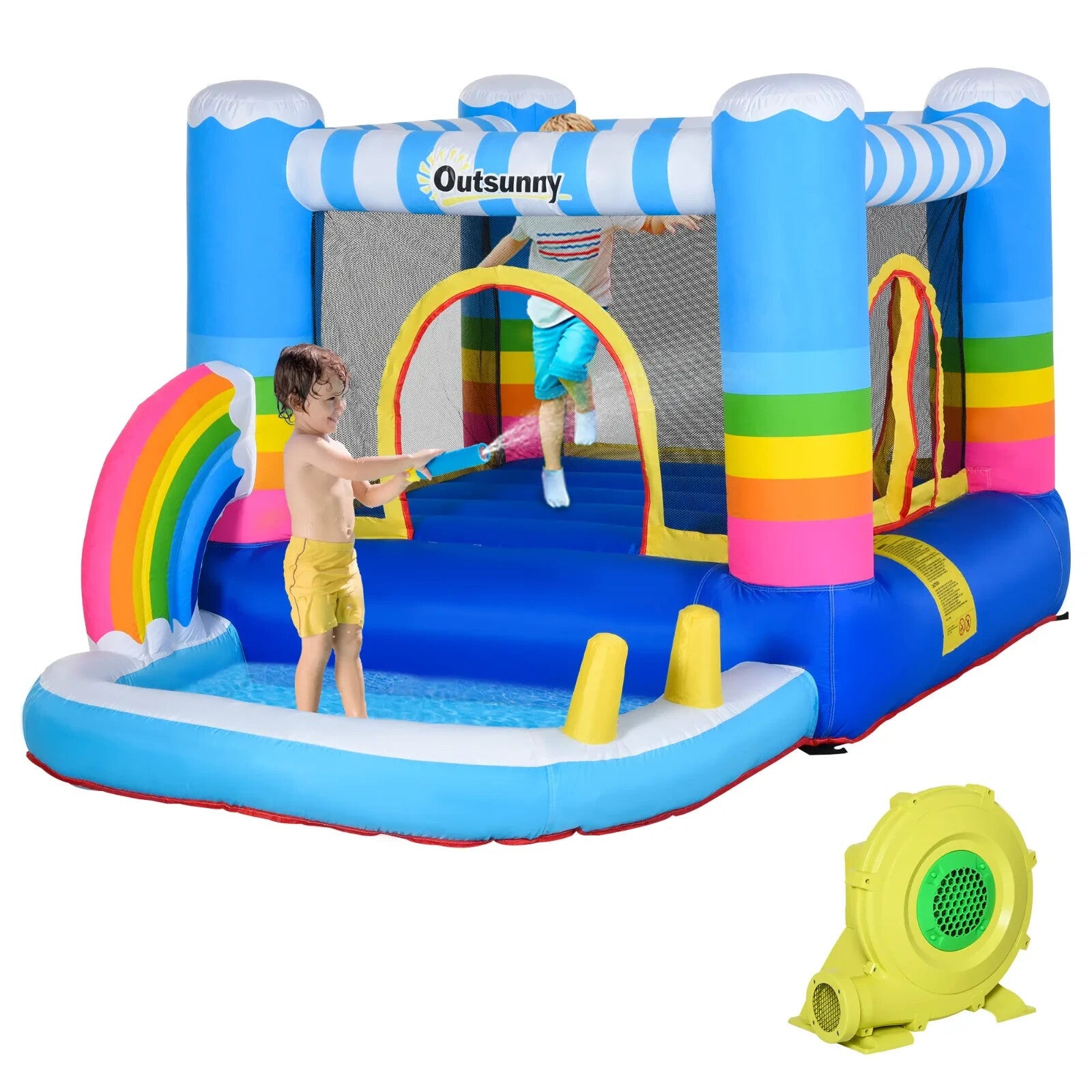 Kid Bouncy Castle Inflatable Trampoline w/ Water Pool & Blower Two in One Design - Home and Garden Furniture Shop - rustic - furniture