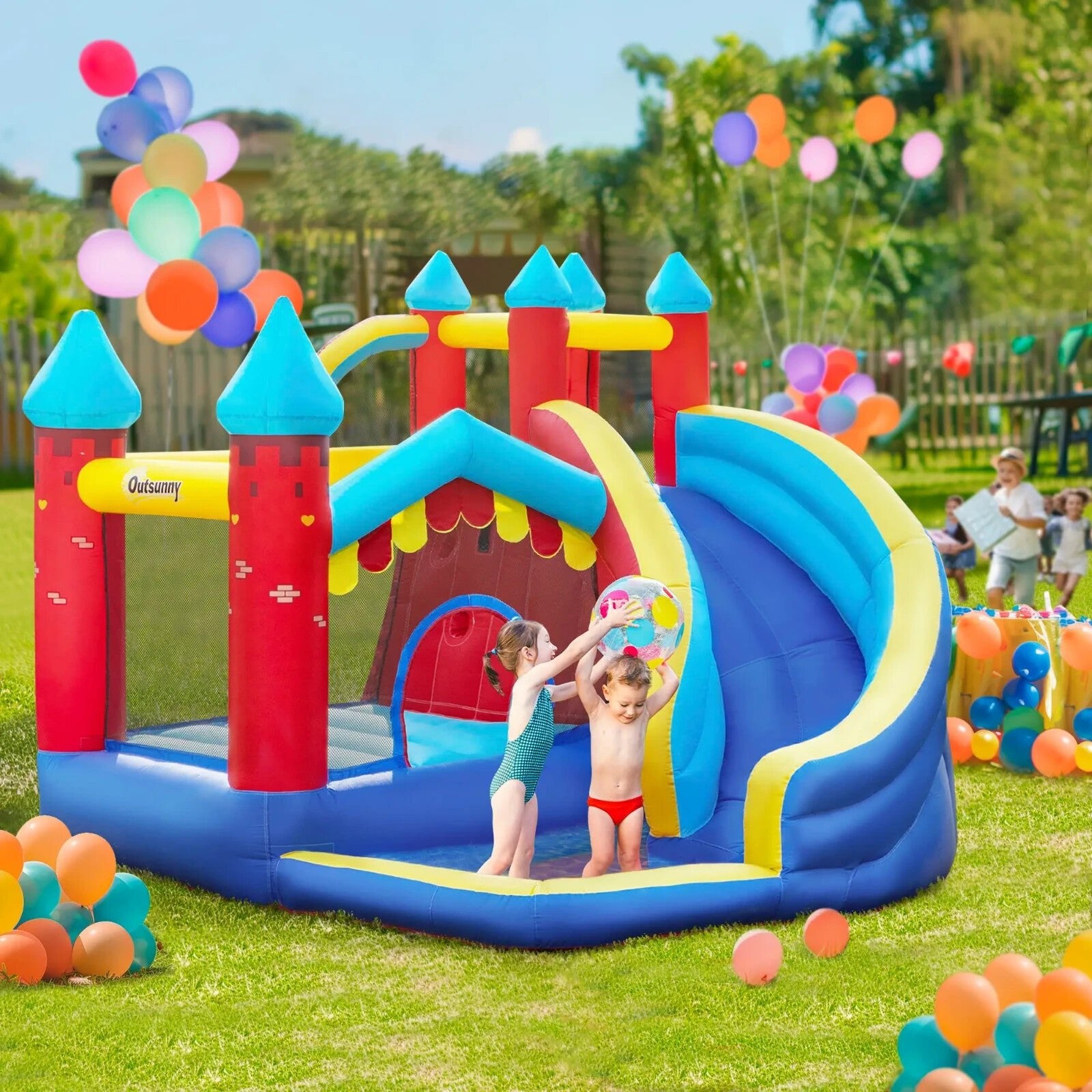 Kids Garden Inflatable Bouncy Castle Slide Trampoline Water Pool with Blower - Home and Garden Furniture Shop - rustic - furniture