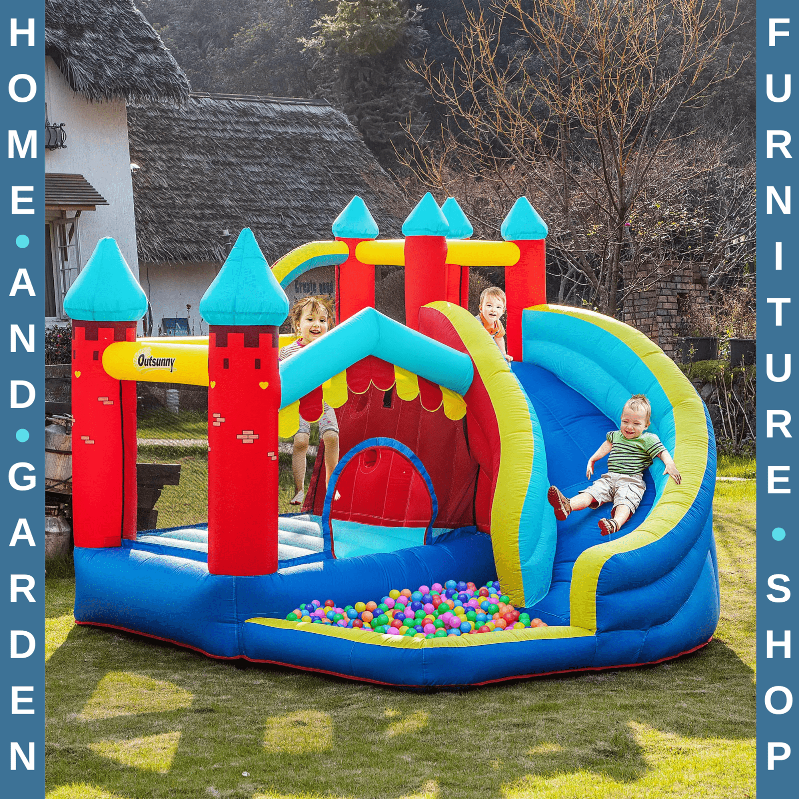 Kids Garden Inflatable Bouncy Castle Slide Trampoline Water Pool with Blower - Home and Garden Furniture Shop - rustic - furniture