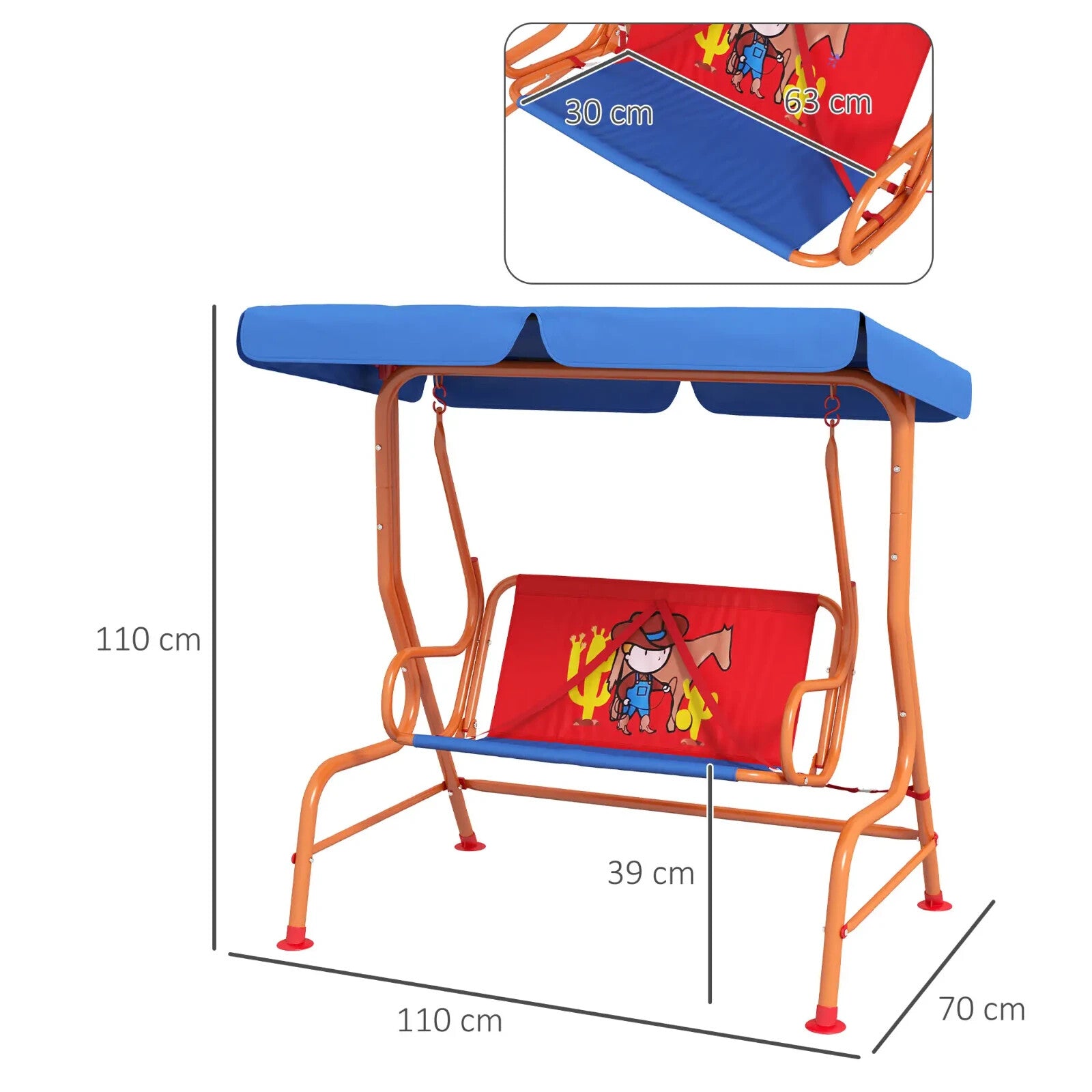 Kids Garden Swing Bench with Adjustable Canopy Safety Belts Cowboy Themed Chair - Home and Garden Furniture Shop - rustic - furniture