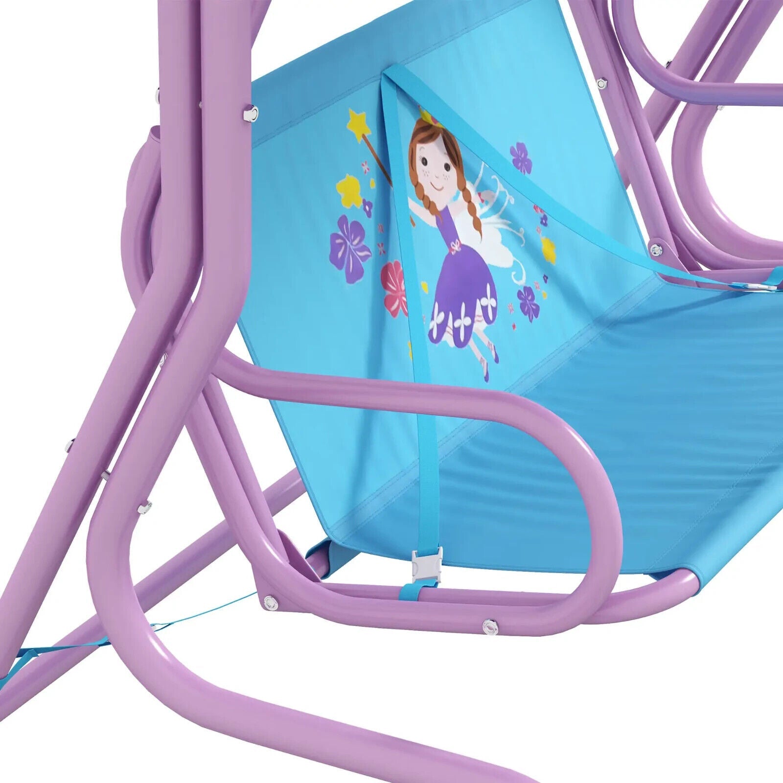 Kids Garden Swing Bench with Adjustable Canopy Safety Belts Fairy Themed Chair - Home and Garden Furniture Shop - #rustic - furniture#