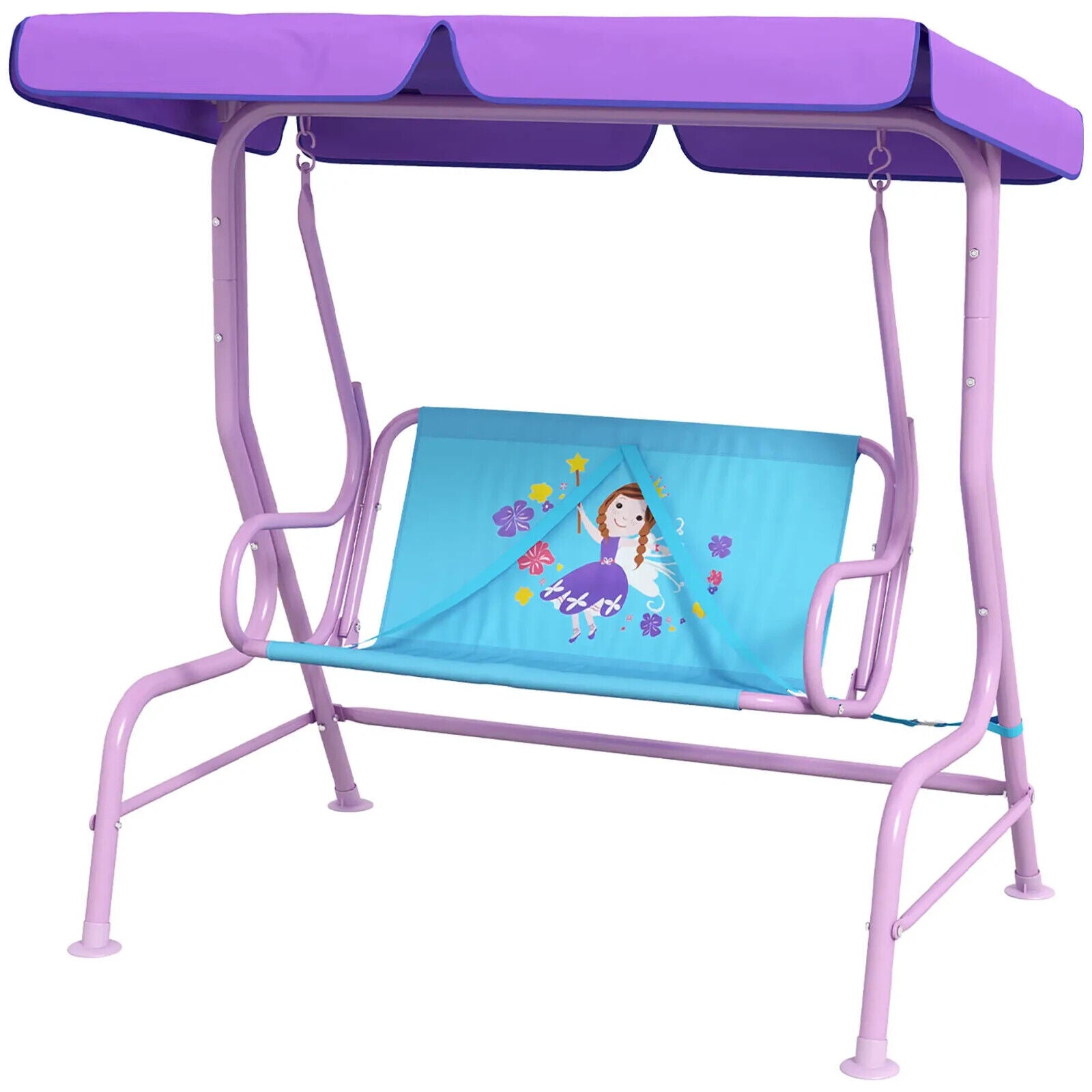 Kids Garden Swing Bench with Adjustable Canopy Safety Belts Fairy Themed Chair - Home and Garden Furniture Shop - #rustic - furniture#