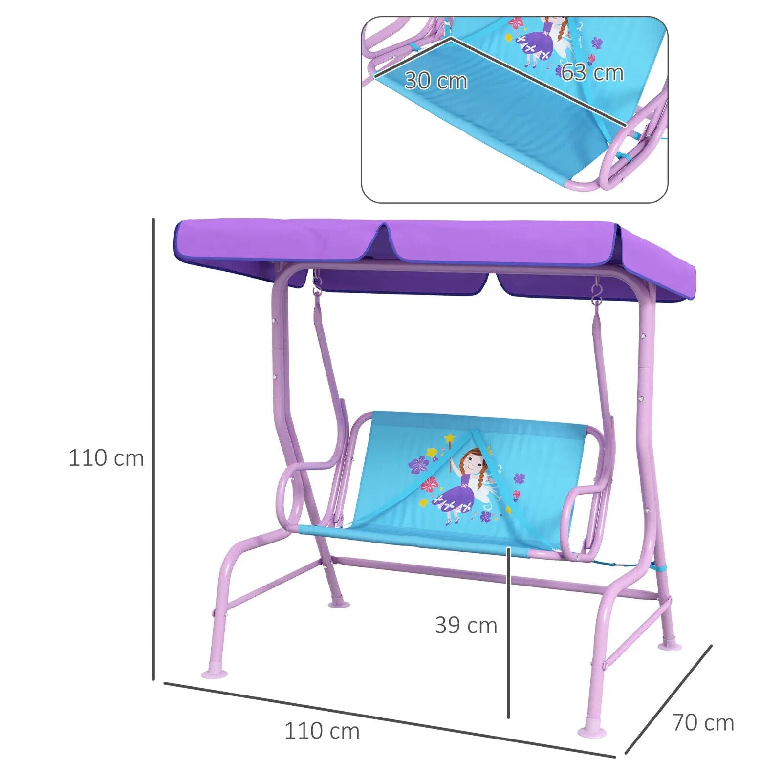 Kids Garden Swing Bench with Adjustable Canopy Safety Belts Fairy Themed Chair - Home and Garden Furniture Shop - #rustic - furniture#