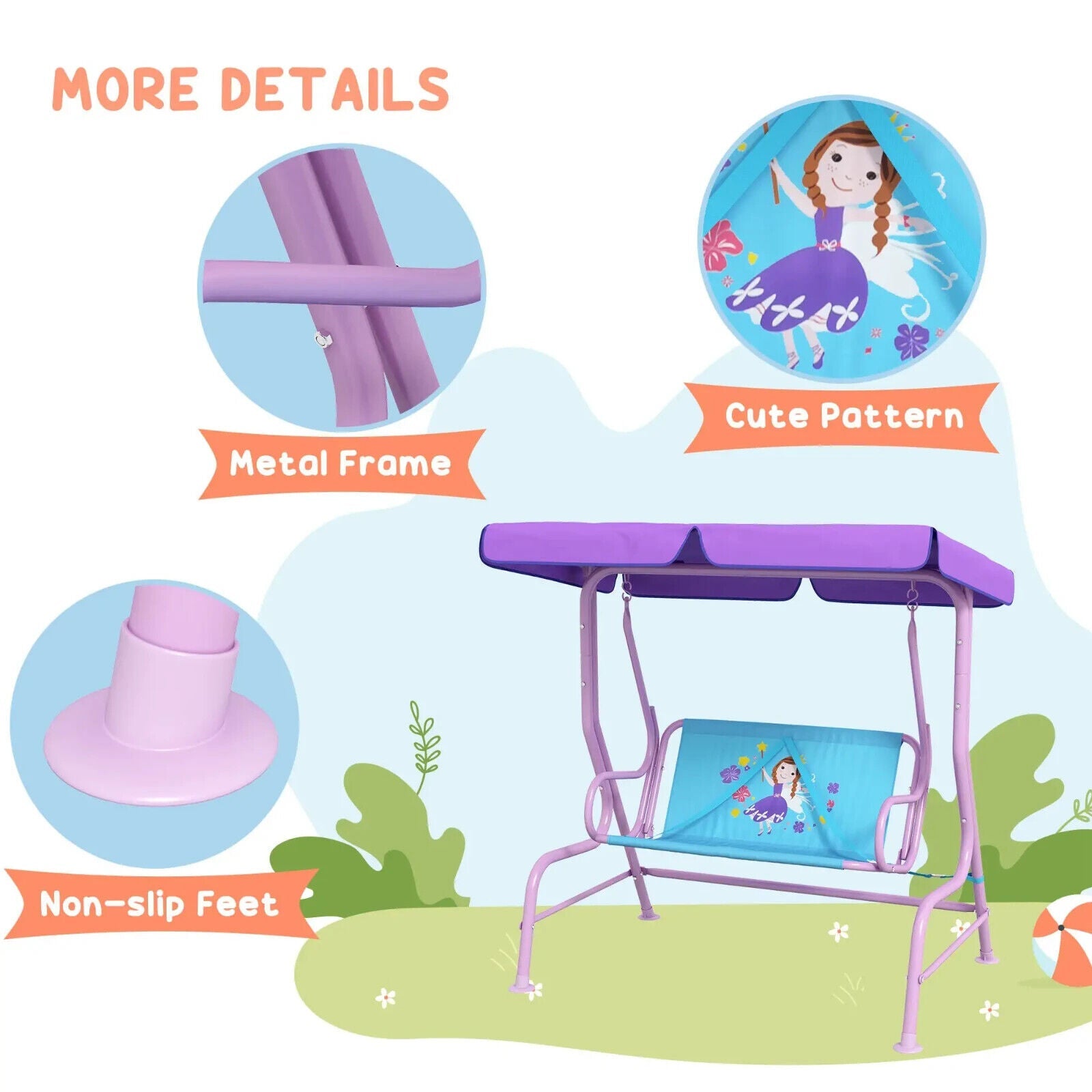 Kids Garden Swing Bench with Adjustable Canopy Safety Belts Fairy Themed Chair - Home and Garden Furniture Shop - #rustic - furniture#