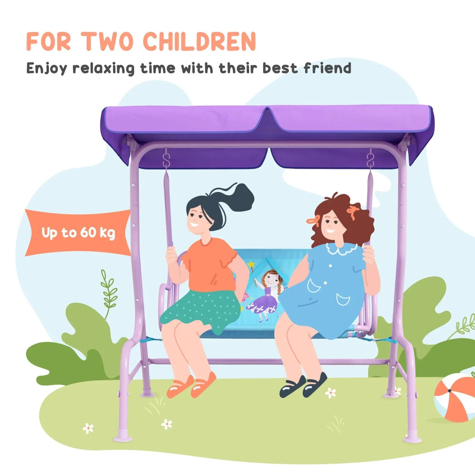 Kids Garden Swing Bench with Adjustable Canopy Safety Belts Fairy Themed Chair - Home and Garden Furniture Shop - #rustic - furniture#