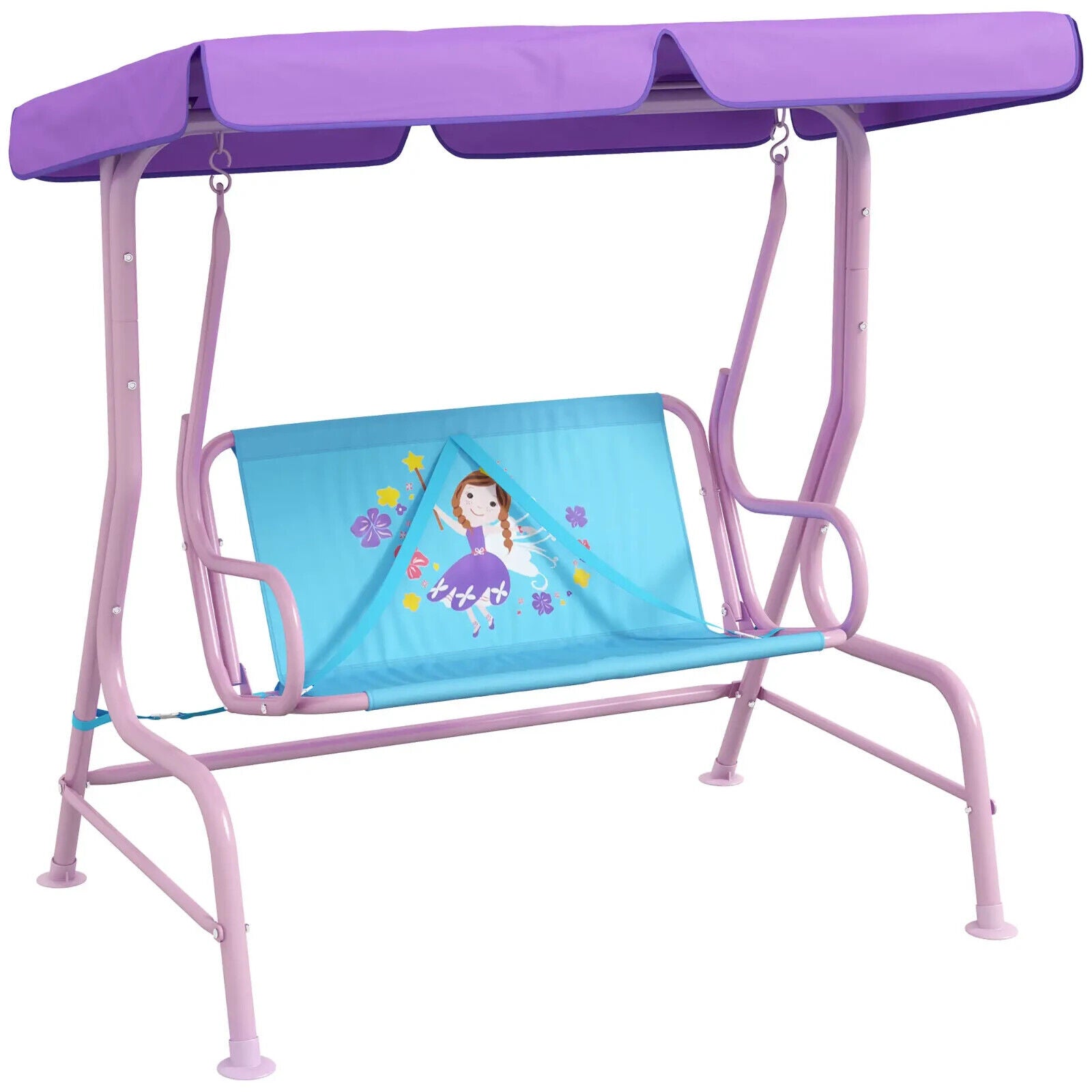 Kids Garden Swing Bench with Adjustable Canopy Safety Belts Fairy Themed Chair - Home and Garden Furniture Shop - #rustic - furniture#