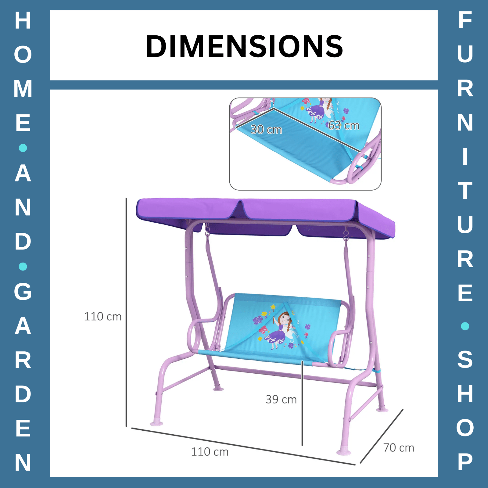 Kids Garden Swing Bench with Adjustable Canopy Safety Belts Fairy Themed Chair - Home and Garden Furniture Shop - #rustic - furniture#