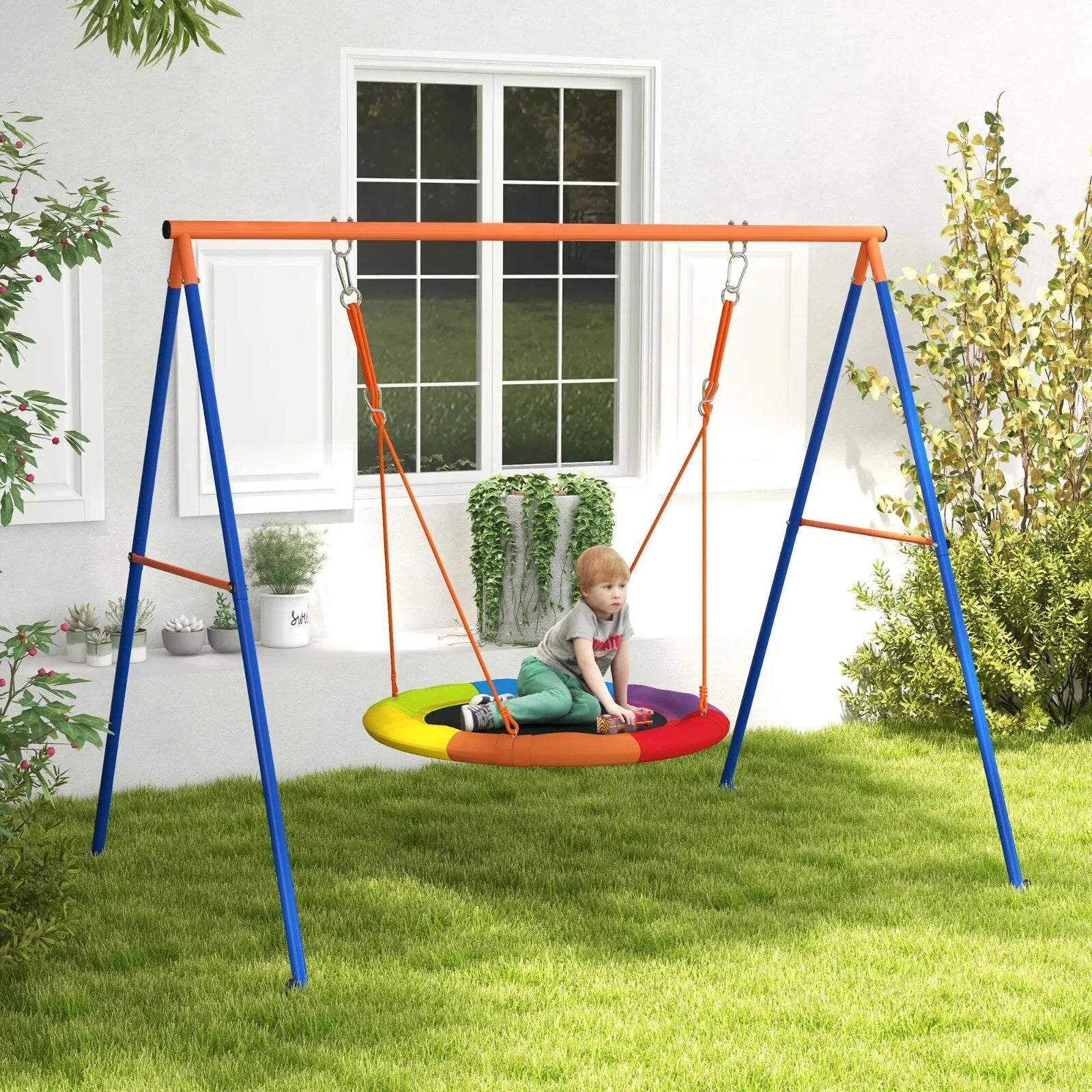Kids Nest Swing Seat with A - Frame Structure Outdoor Play Equipment Multicoloured - Home and Garden Furniture Shop - rustic - furniture