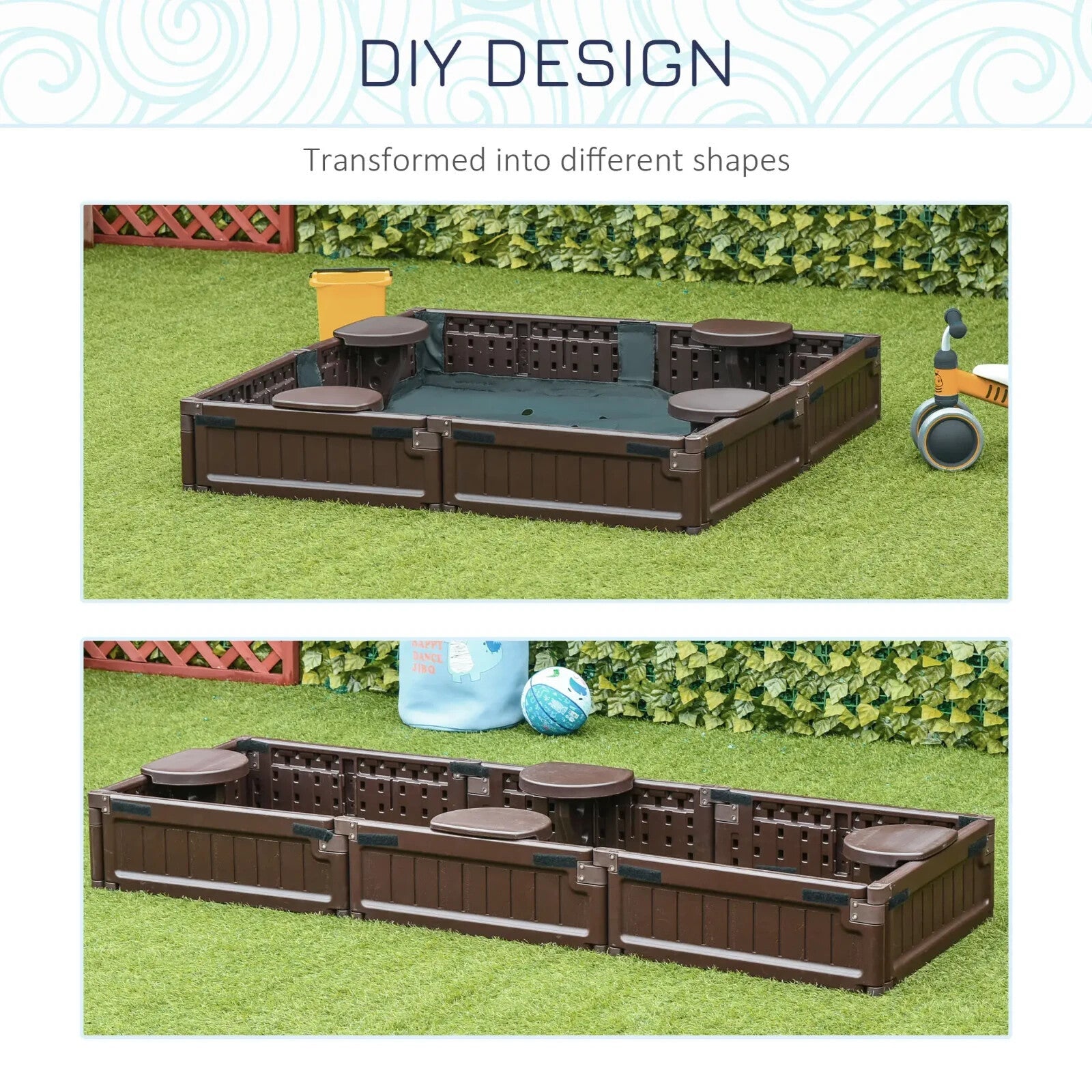 Kids Outdoor Sandbox with Canopy and Bottom Fabric Liner 123x123x21 cm Ages 3 - 12 - Home and Garden Furniture Shop - rustic - furniture