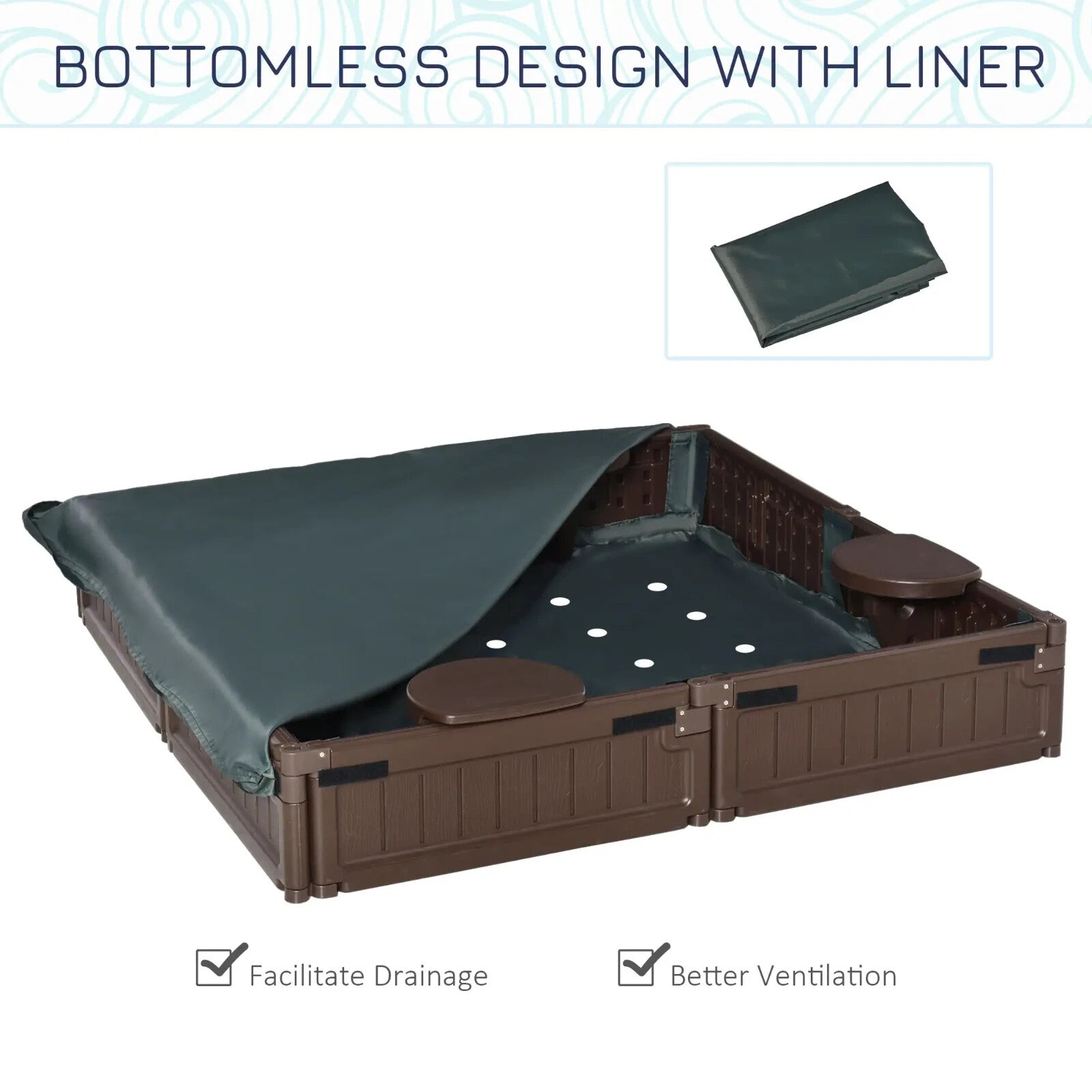 Kids Outdoor Sandbox with Canopy and Bottom Fabric Liner 123x123x21 cm Ages 3 - 12 - Home and Garden Furniture Shop - rustic - furniture