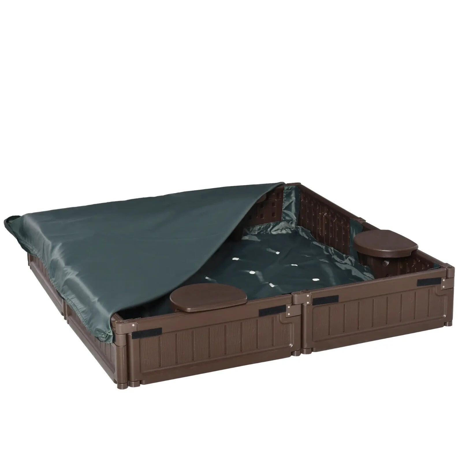 Kids Outdoor Sandbox with Canopy and Bottom Fabric Liner 123x123x21 cm Ages 3 - 12 - Home and Garden Furniture Shop - rustic - furniture