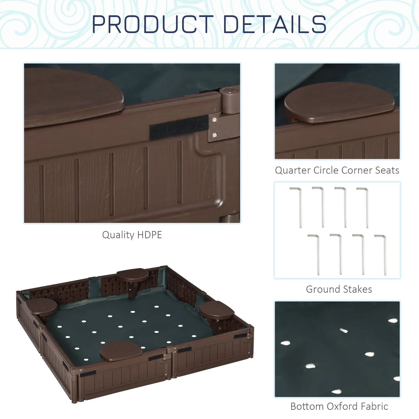 Kids Outdoor Sandbox with Canopy and Bottom Fabric Liner 123x123x21 cm Ages 3 - 12 - Home and Garden Furniture Shop - rustic - furniture