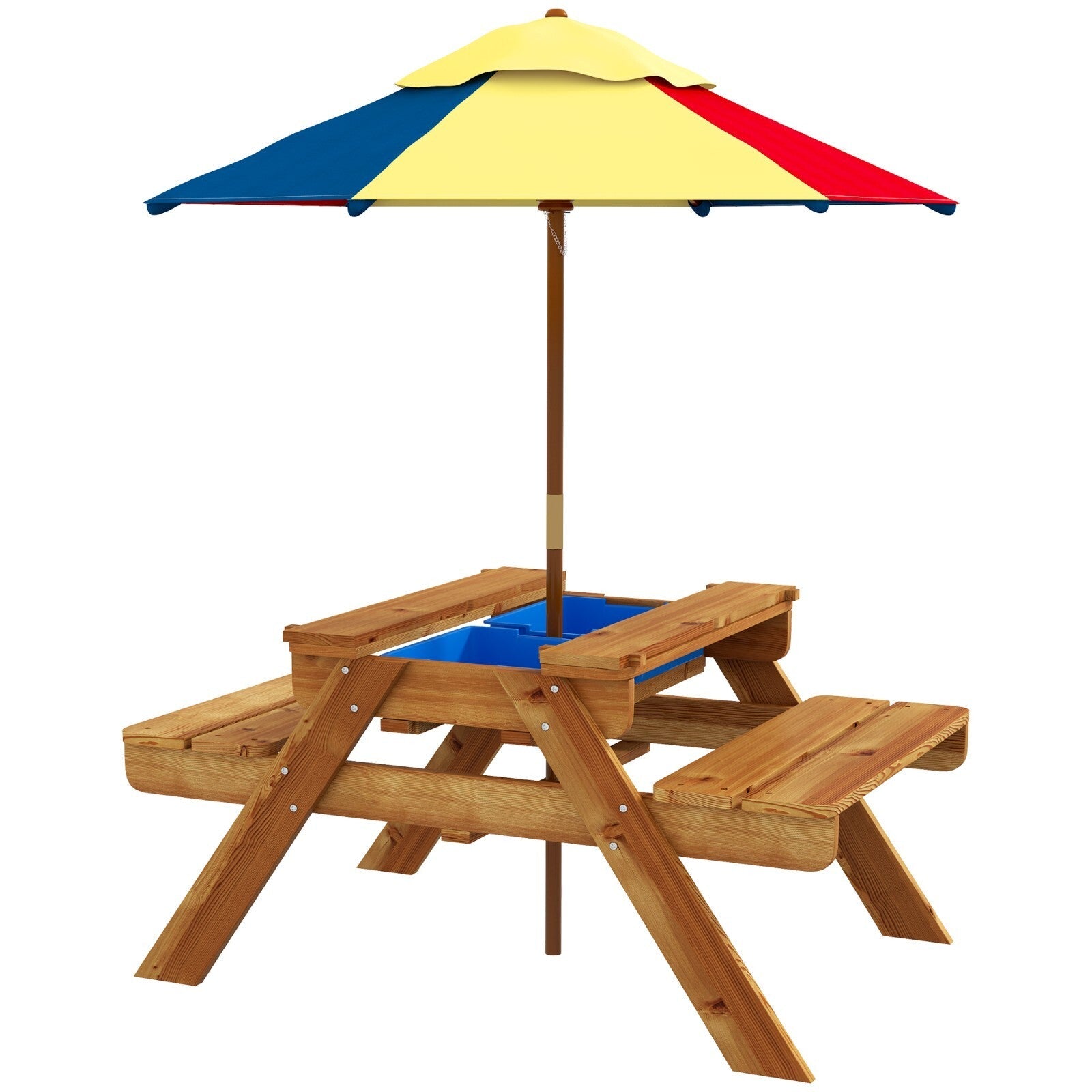Kids Picnic Table Set with Sand and Water Play and Removable Parasol for Outdoor - Home and Garden Furniture Shop - rustic - furniture