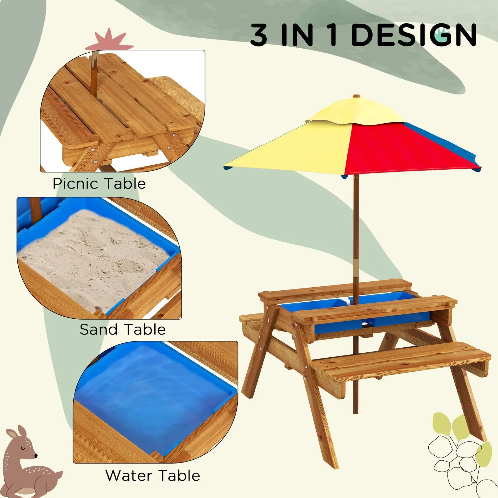 Kids Picnic Table Set with Sand and Water Play and Removable Parasol for Outdoor - Home and Garden Furniture Shop - rustic - furniture