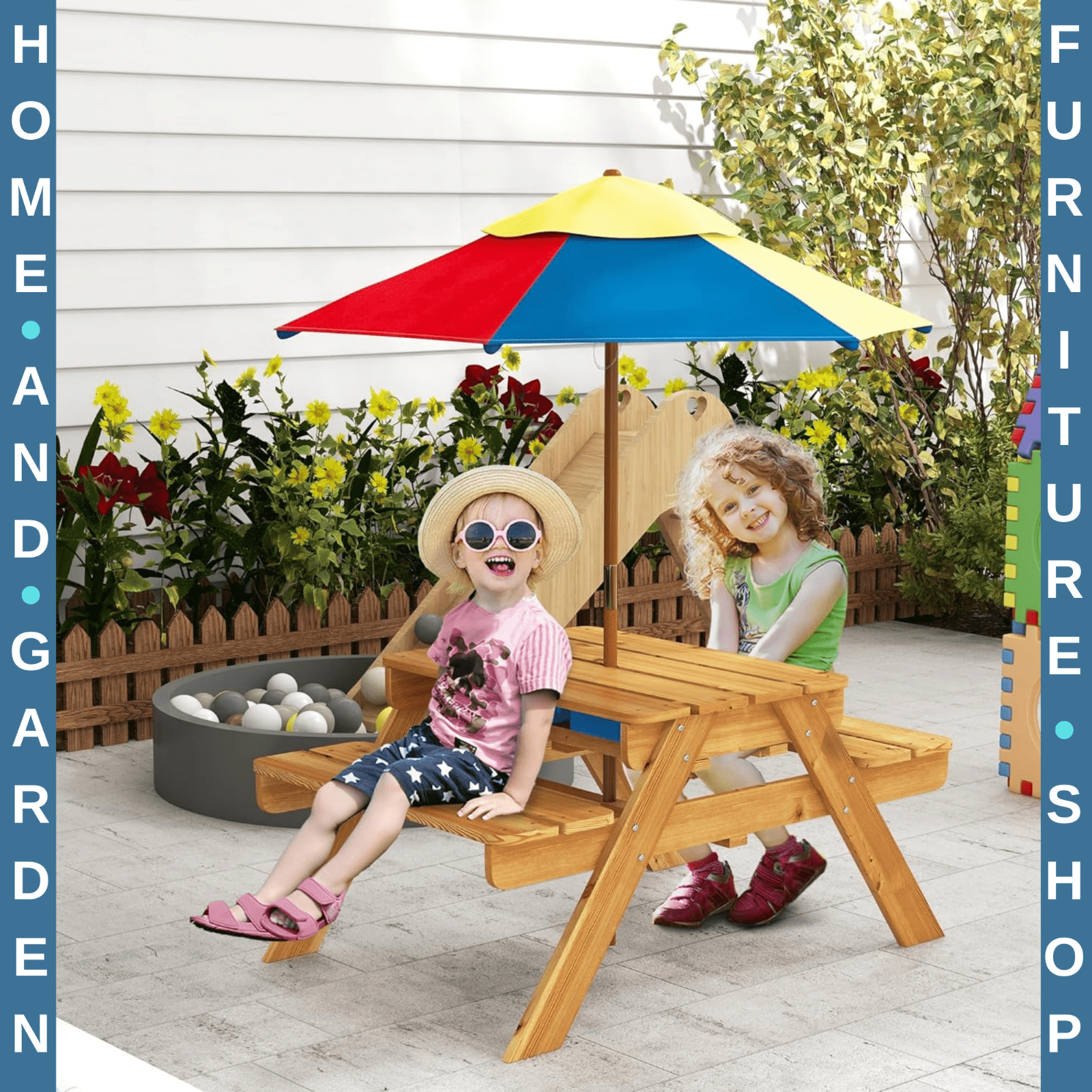 Kids Picnic Table Set with Sand and Water Play and Removable Parasol for Outdoor - Home and Garden Furniture Shop - rustic - furniture