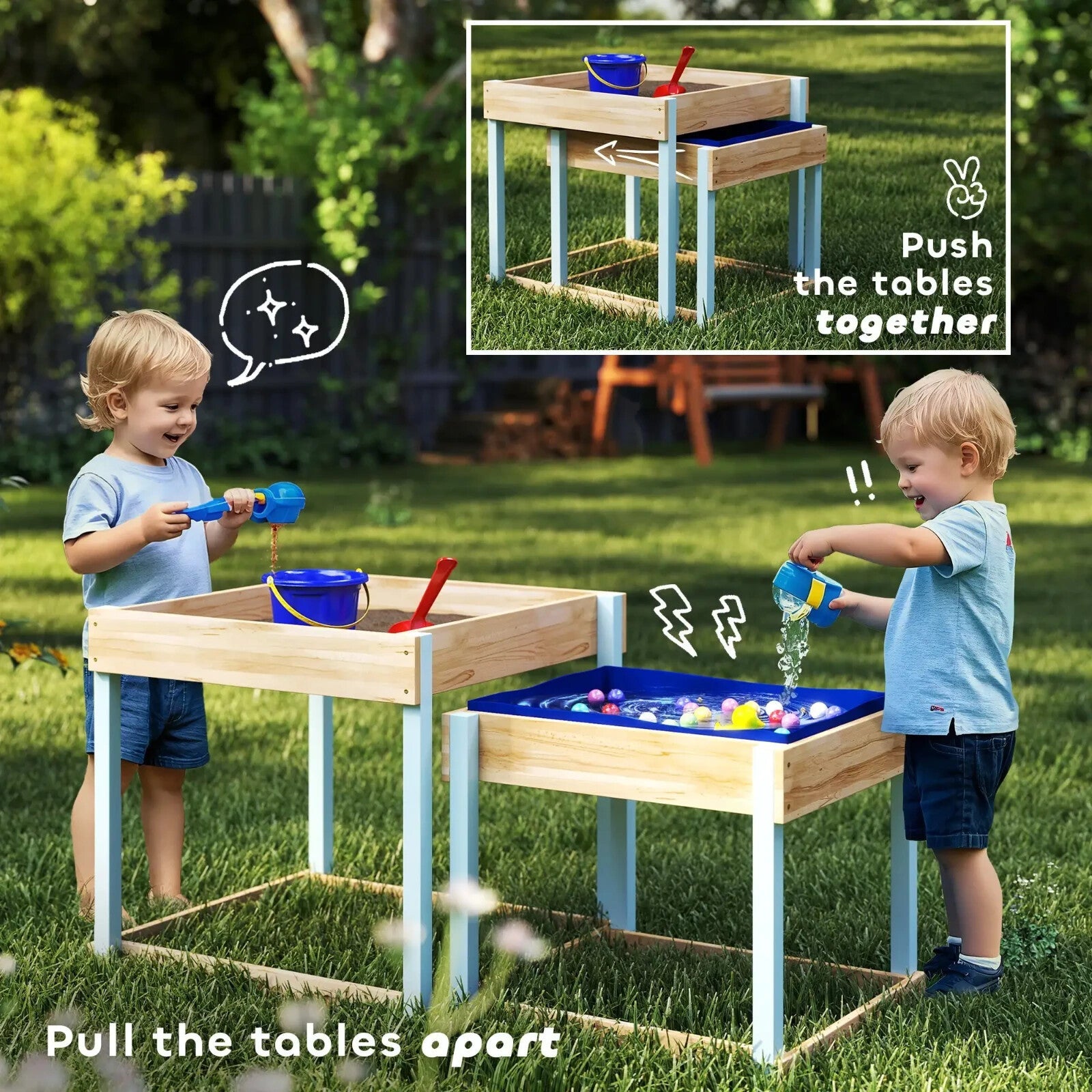 Kids Sand pit Set 2 - Piece Play Tables with Bottom Liner Natural Wood Finish - Home and Garden Furniture Shop - rustic - furniture