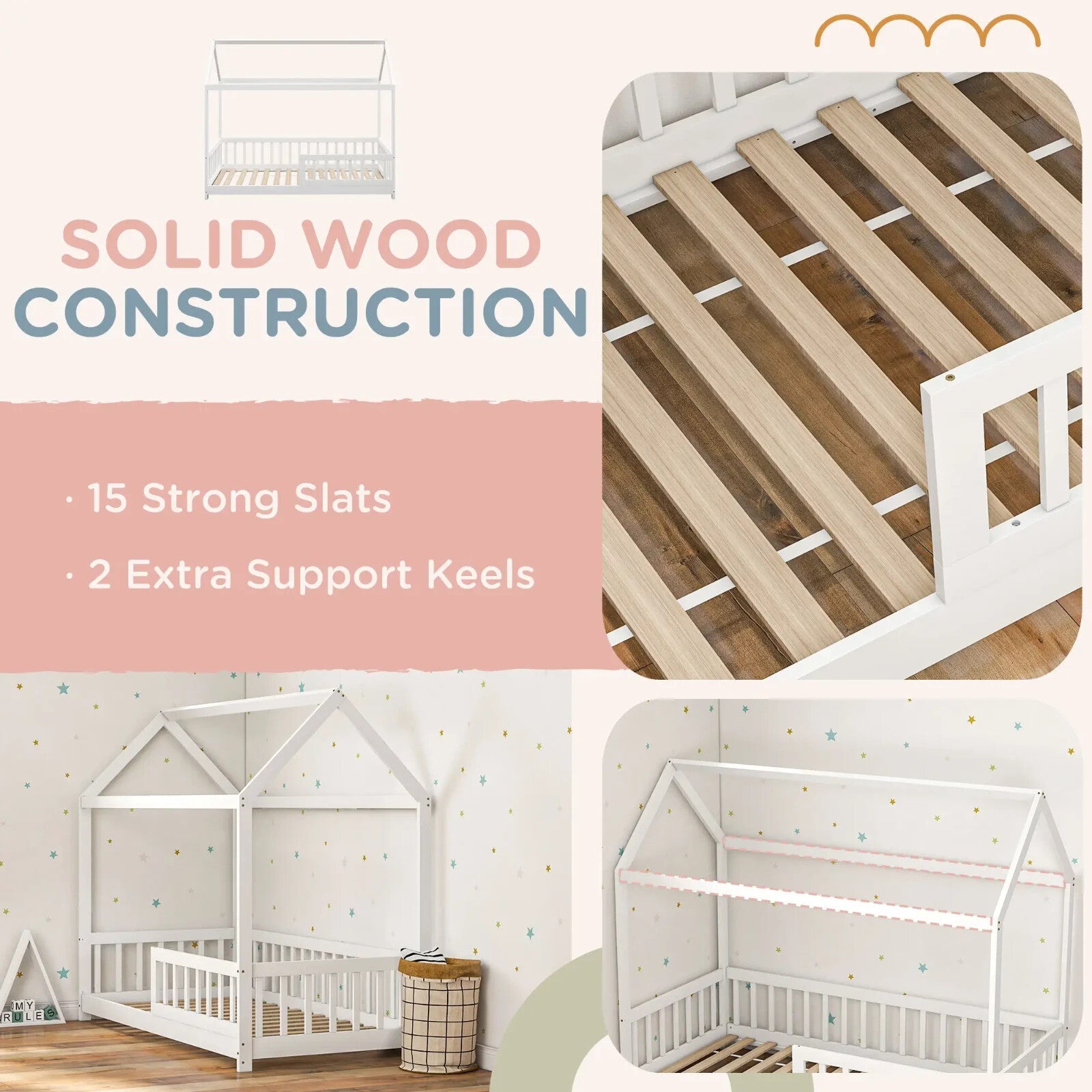 Kids Single Bed Painted Pine Wood House - Shaped Frame for Boys & Girls White - Home and Garden Furniture Shop - rustic - furniture