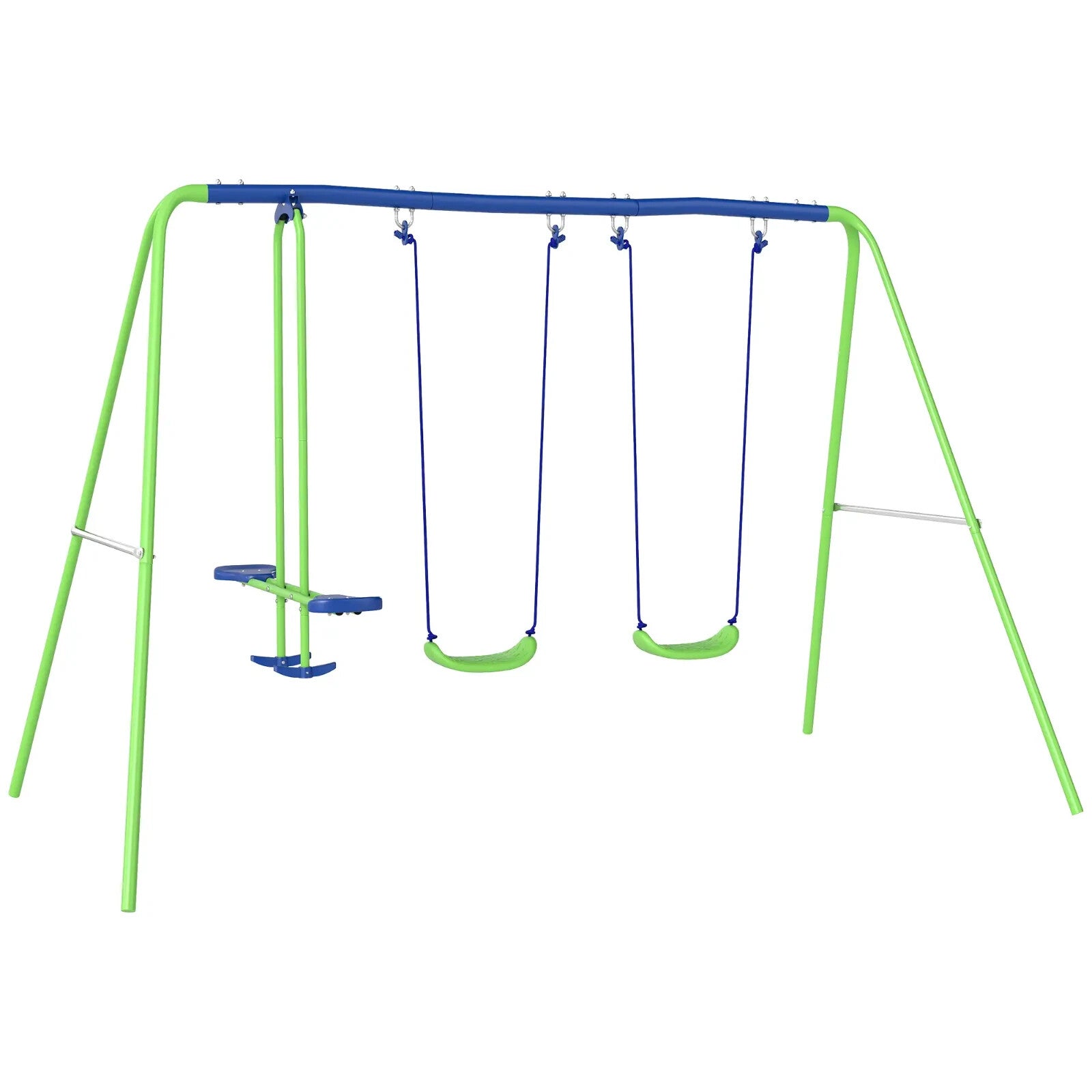 Kids Swing Set A' shaped Legs with 2 - Seat Glider & Height Adjustable Green - Home and Garden Furniture Shop - rustic - furniture