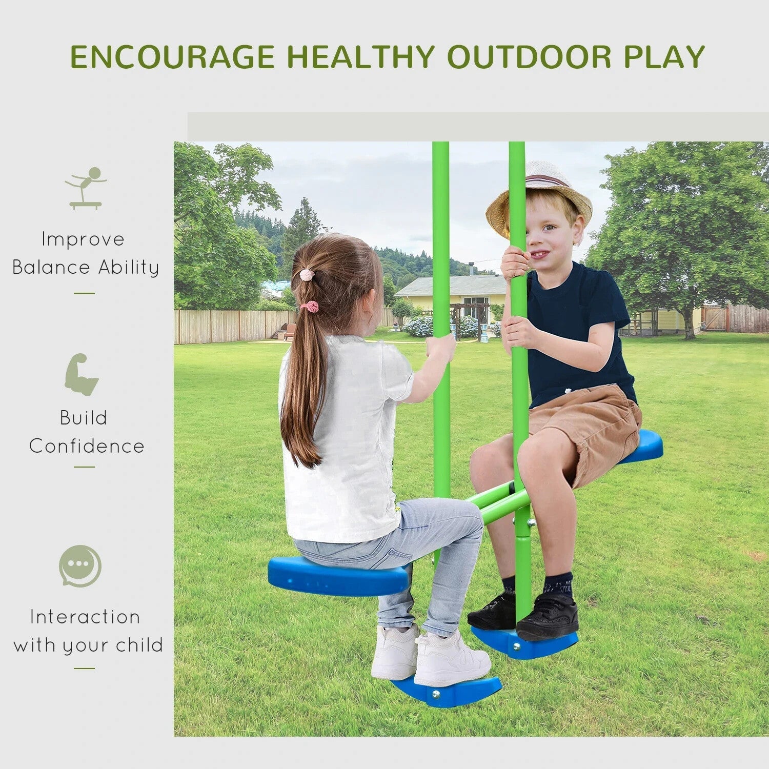 Kids Swing Set A' shaped Legs with 2 - Seat Glider & Height Adjustable Green - Home and Garden Furniture Shop - rustic - furniture