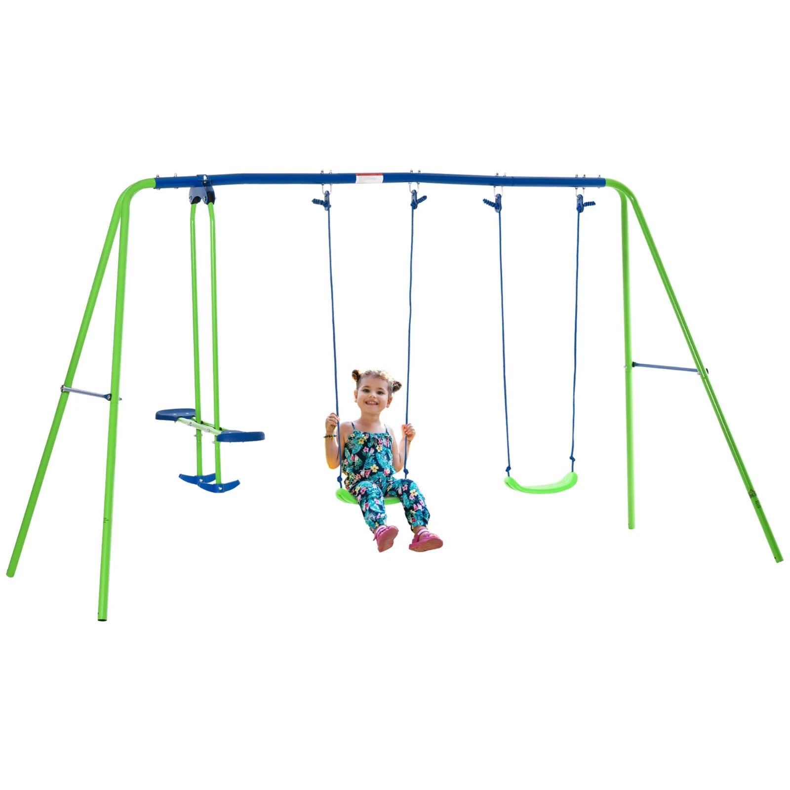 Kids Swing Set A' shaped Legs with 2 - Seat Glider & Height Adjustable Green - Home and Garden Furniture Shop - rustic - furniture