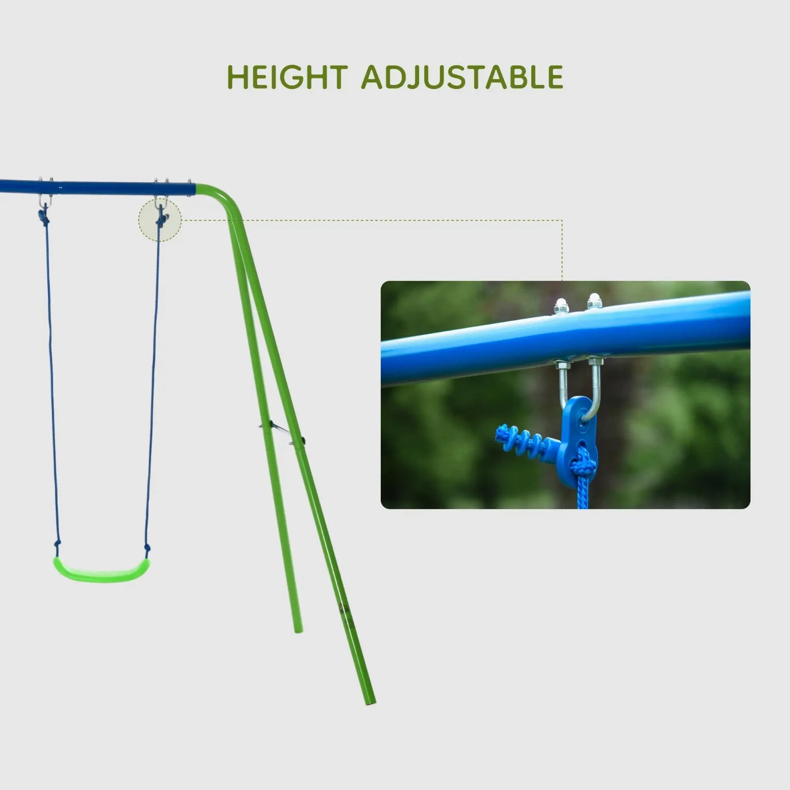 Kids Swing Set A' shaped Legs with 2 - Seat Glider & Height Adjustable Green - Home and Garden Furniture Shop - rustic - furniture