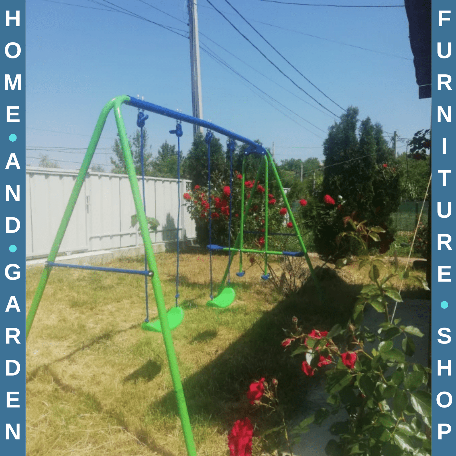 Kids Swing Set A' shaped Legs with 2 - Seat Glider & Height Adjustable Green - Home and Garden Furniture Shop - rustic - furniture