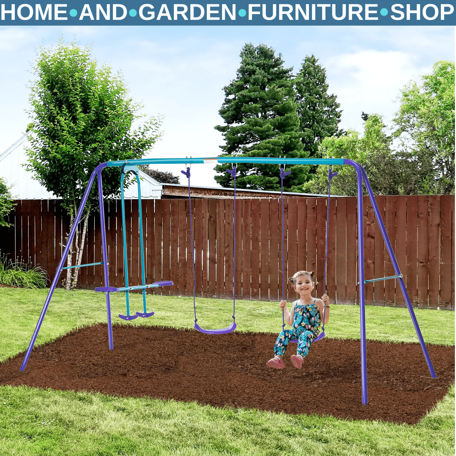 Kids Swing Set A' shaped Legs with 2 - Seat Glider & Height Adjustable Purple - Home and Garden Furniture Shop - rustic - furniture