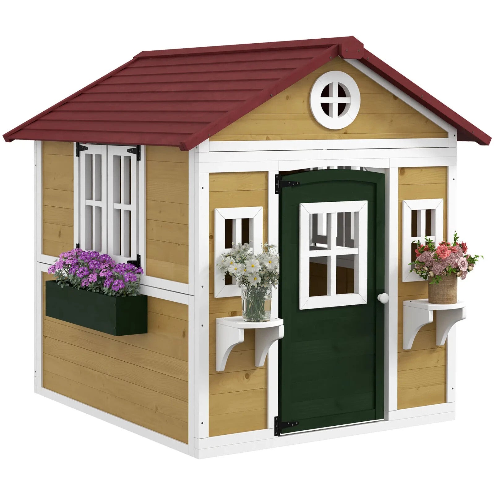 Kids Wooden Playhouse Childrens Wood Wendy House Roof Doors Windows Plant Pots - Home and Garden Furniture Shop - rustic - furniture