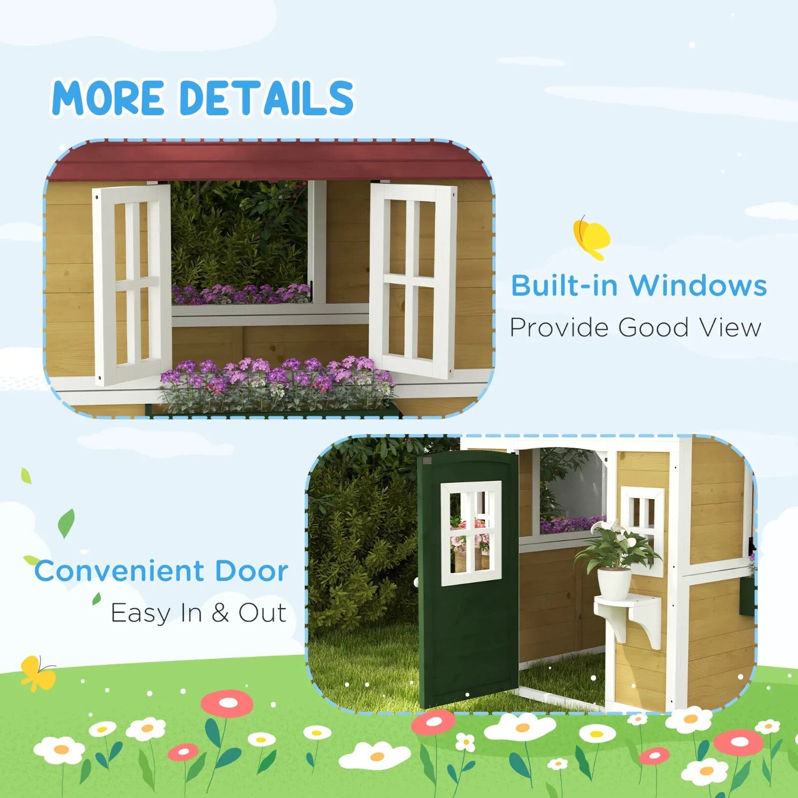 Kids Wooden Playhouse Childrens Wood Wendy House Roof Doors Windows Plant Pots - Home and Garden Furniture Shop - rustic - furniture