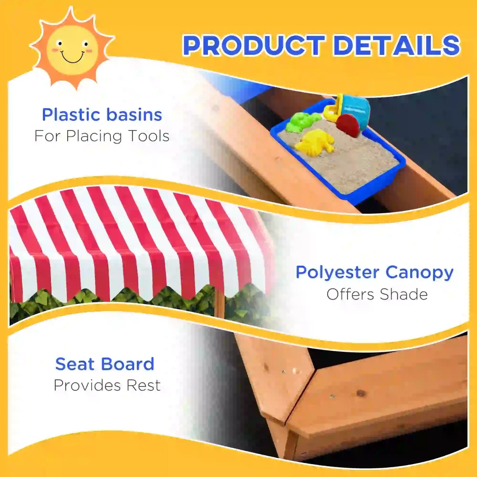 Kids Wooden Sandbox with Adjustable Canopy Storage Bins Bottom Liner Outdoor - Home and Garden Furniture Shop - rustic - furniture