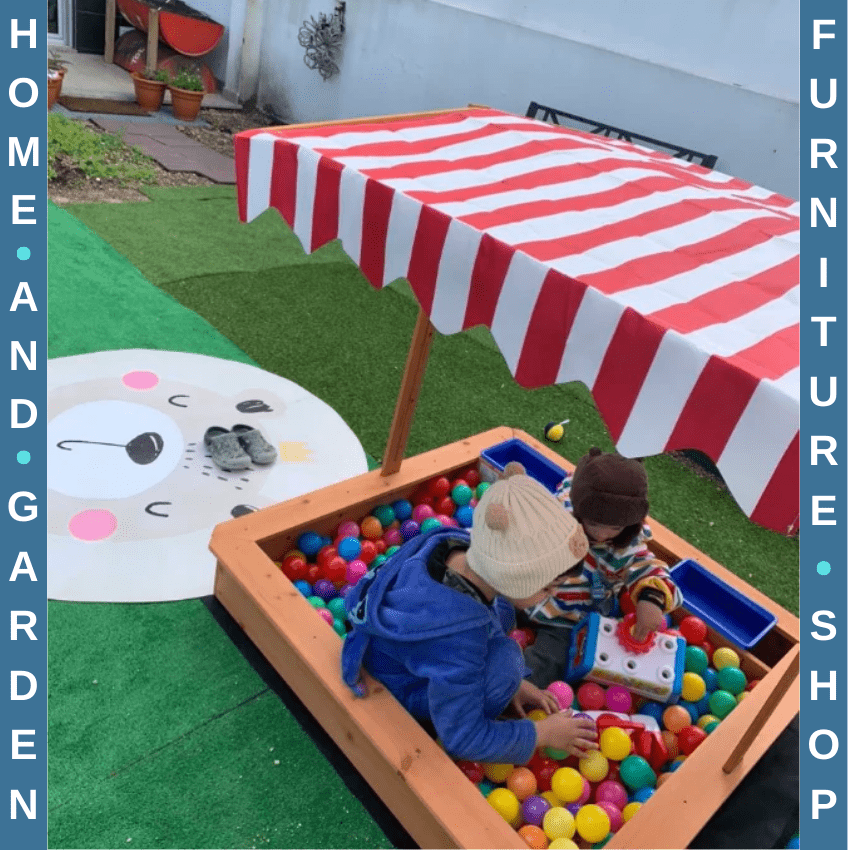 Kids Wooden Sandbox with Adjustable Canopy Storage Bins Bottom Liner Outdoor - Home and Garden Furniture Shop - rustic - furniture